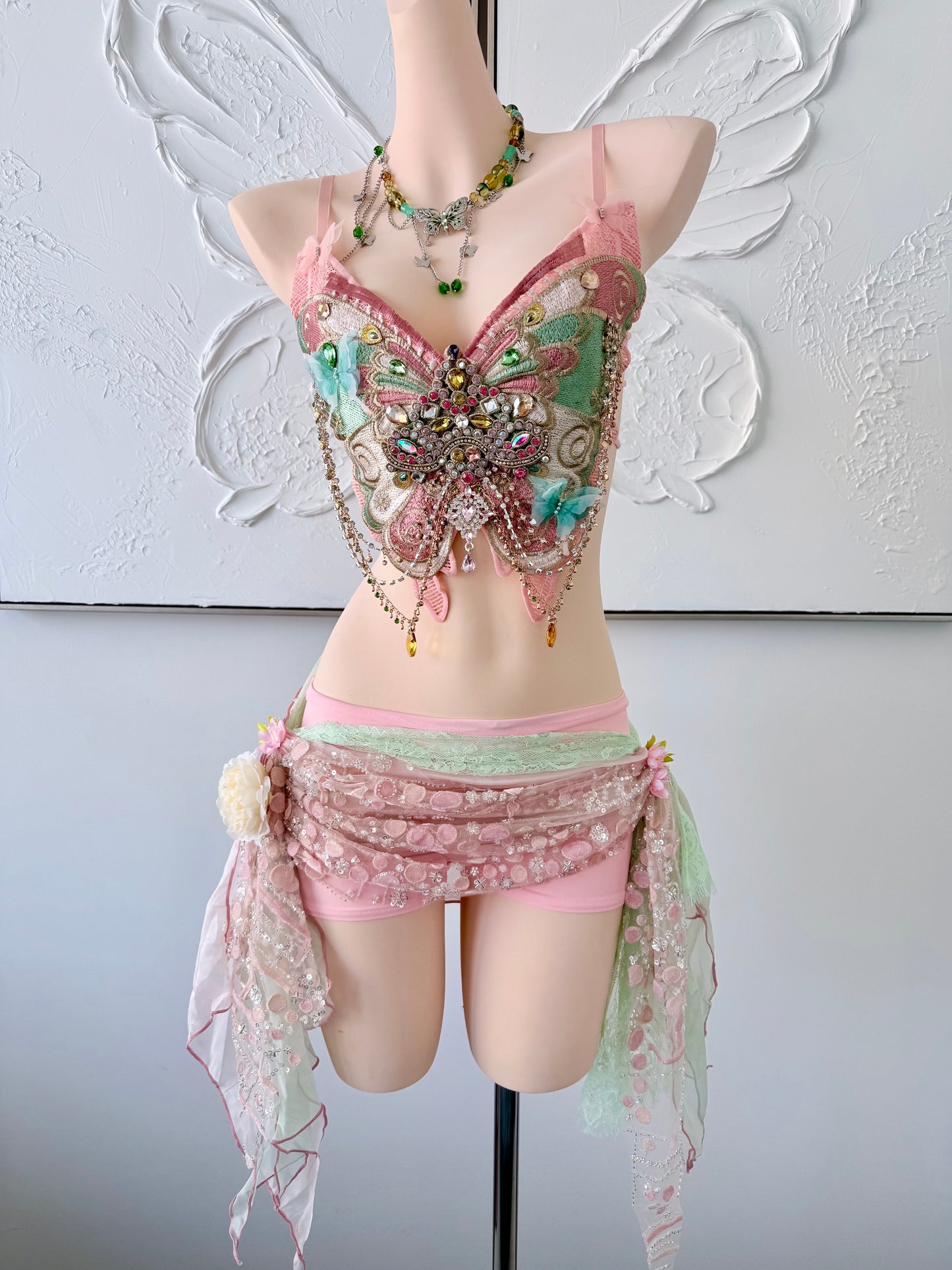 Butterfly Jewel Fairy Set | Fairy Rave Festival Outfit | Top + Skirt + Shorts + Necklace