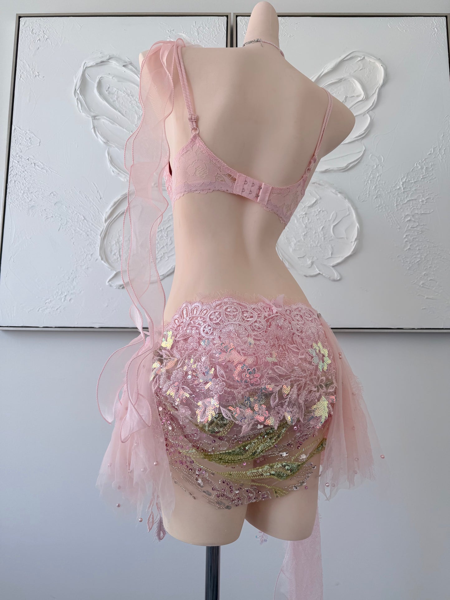 Sugar Bloom Fairy Set | Pink Floral Rave Festival Outfit | Top + Skirt + Shorts + Necklace
