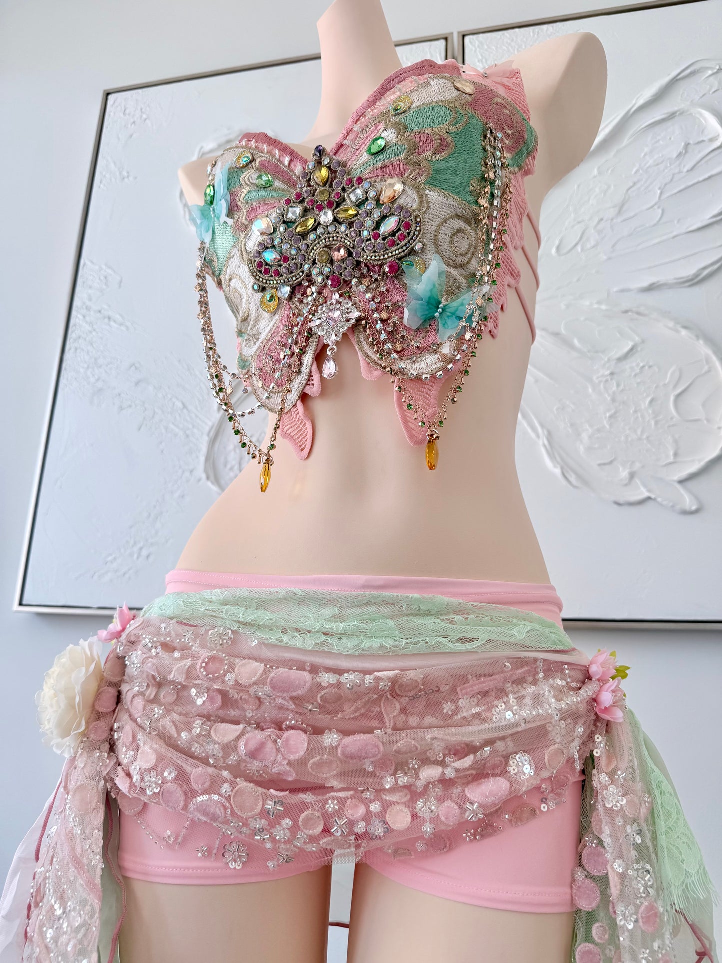 Butterfly Jewel Fairy Set | Fairy Rave Festival Outfit | Top + Skirt + Shorts + Necklace