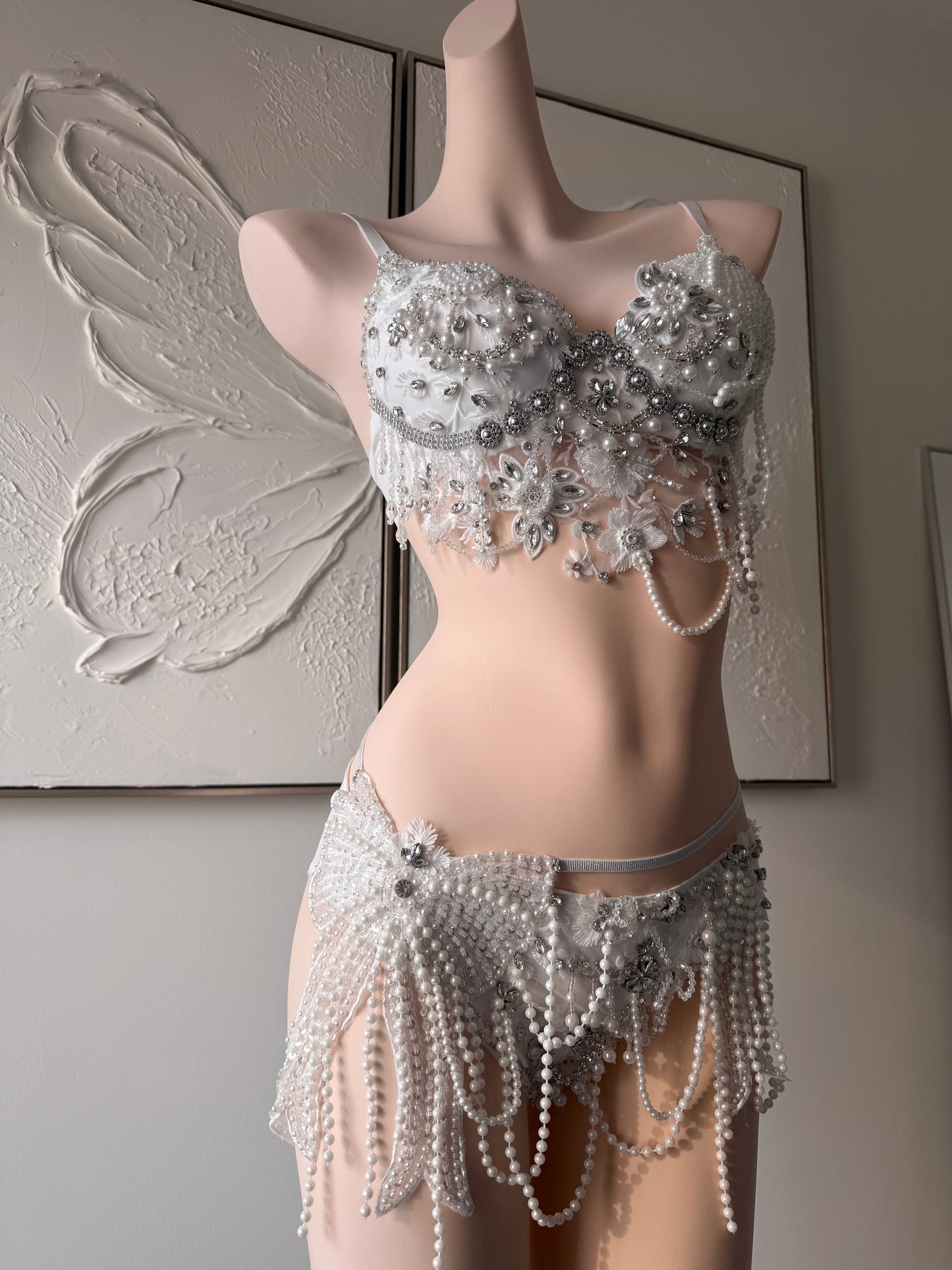Pearl Heiress Rave Festival Outfit | White Top + Bottom
