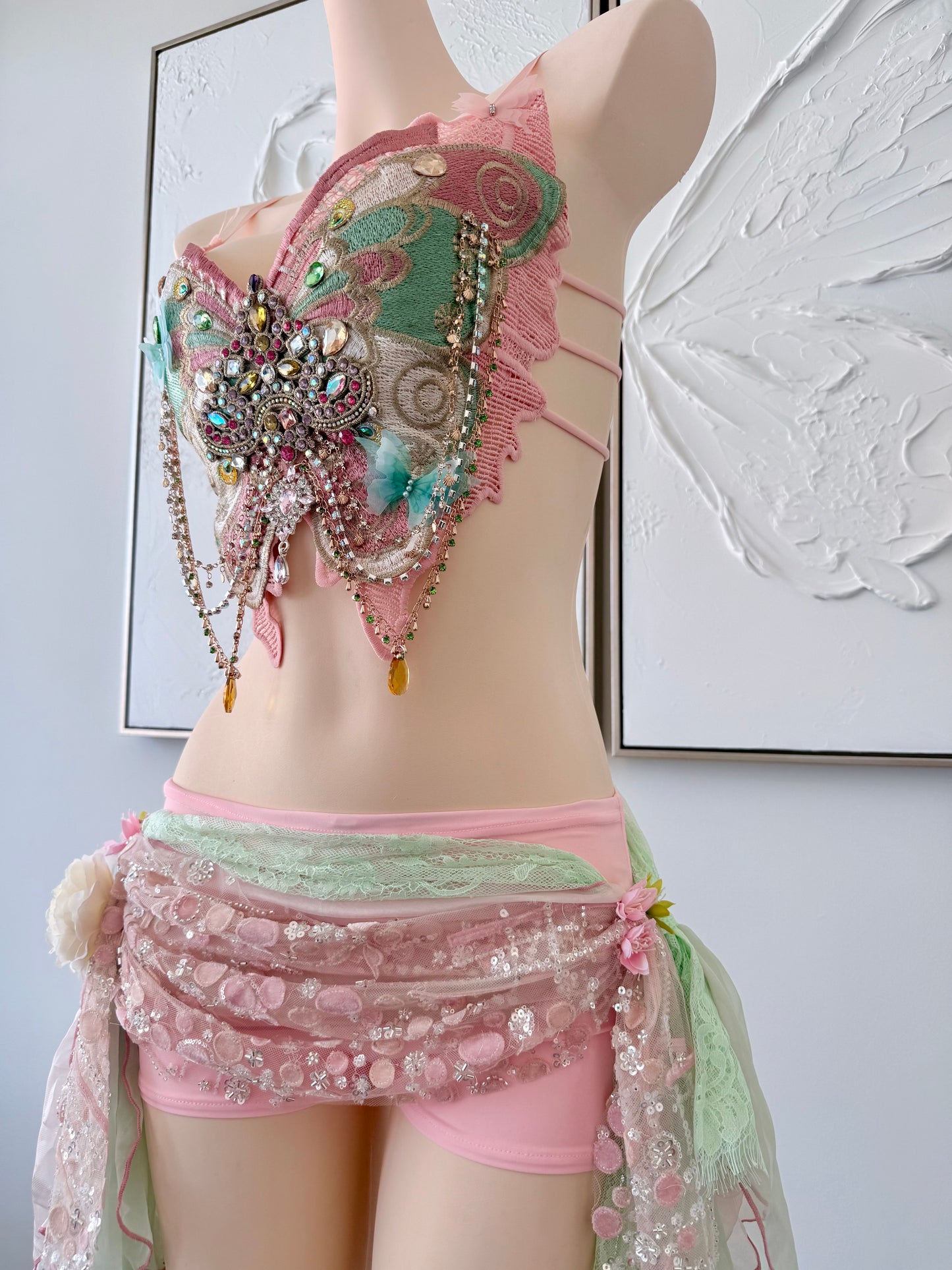 Butterfly Jewel Fairy Set | Fairy Rave Festival Outfit | Top + Skirt + Shorts + Necklace