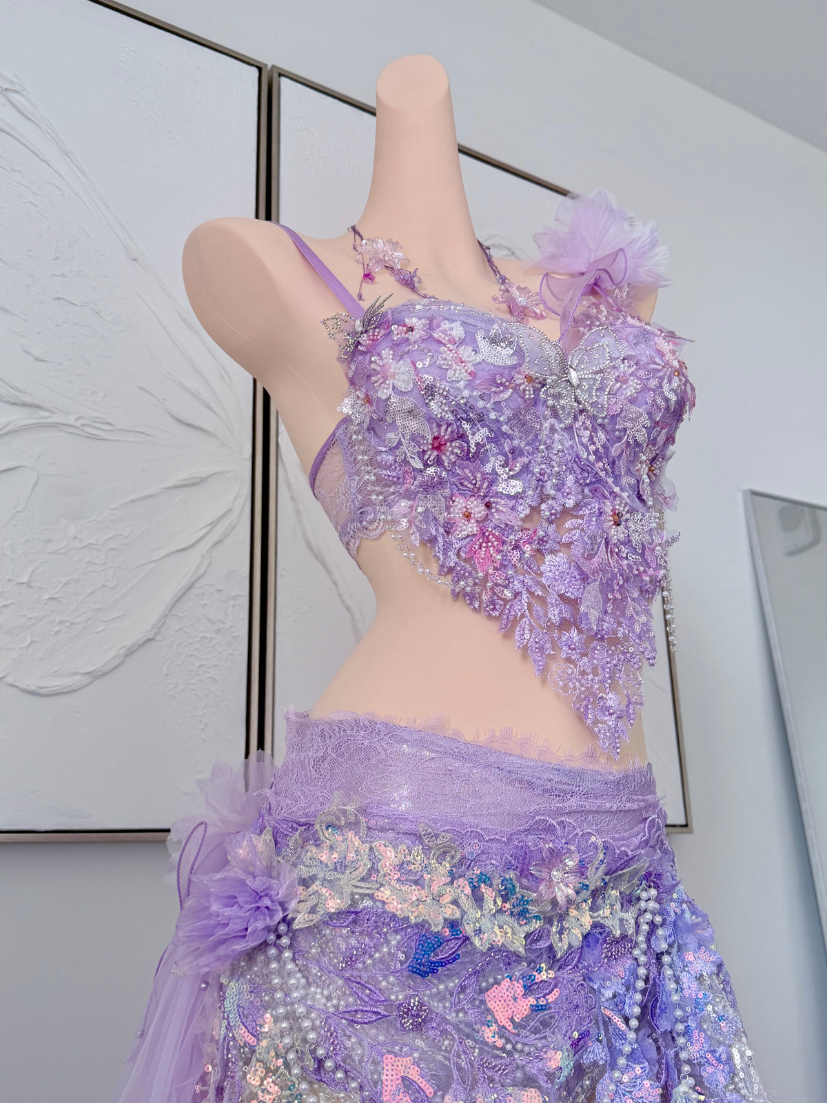 Violet Bloom Fairy Set | Purple Floral Rave Festival Outfit | Top + Skirt + Shorts + Necklace