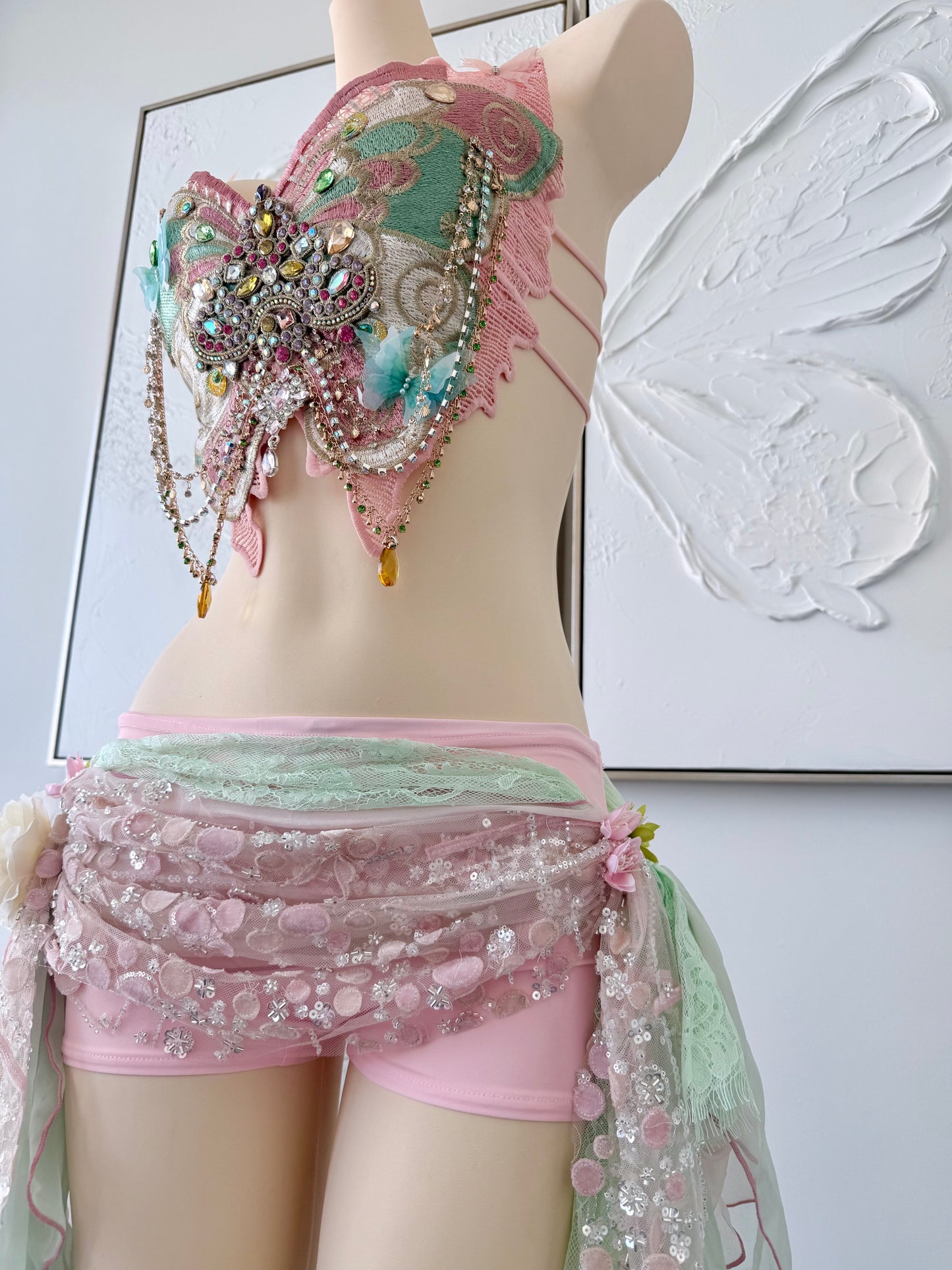 Butterfly Jewel Fairy Set | Fairy Rave Festival Outfit | Top + Skirt + Shorts + Necklace