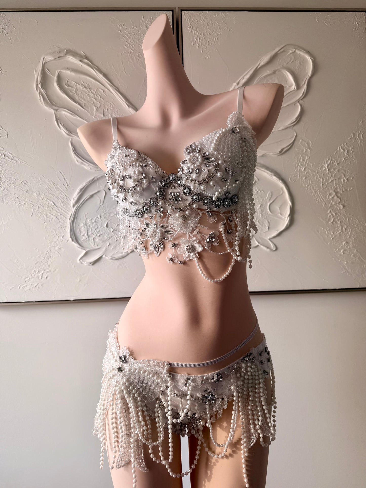 Pearl Heiress Rave Festival Outfit | White Top + Bottom