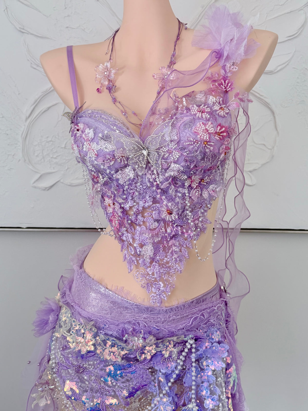 Violet Bloom Fairy Set | Purple Floral Rave Festival Outfit | Top + Skirt + Shorts + Necklace