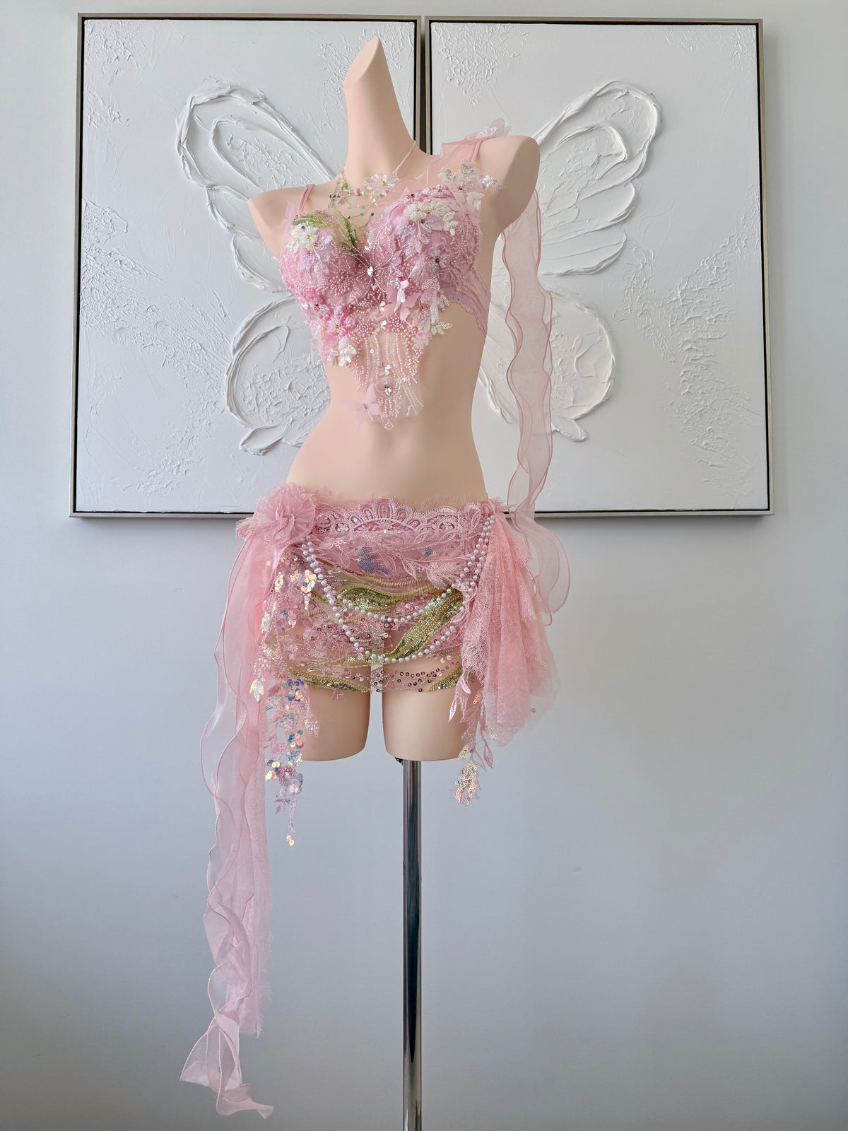 Sugar Bloom Fairy Set | Pink Floral Rave Festival Outfit | Top + Skirt + Shorts + Necklace