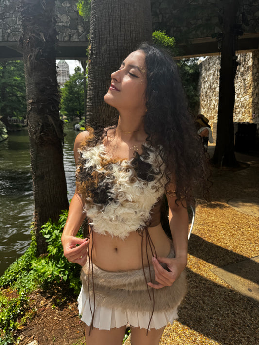 She-Wolf Faux Fur Festival Outfit | Top+ Skirt 2 Piece