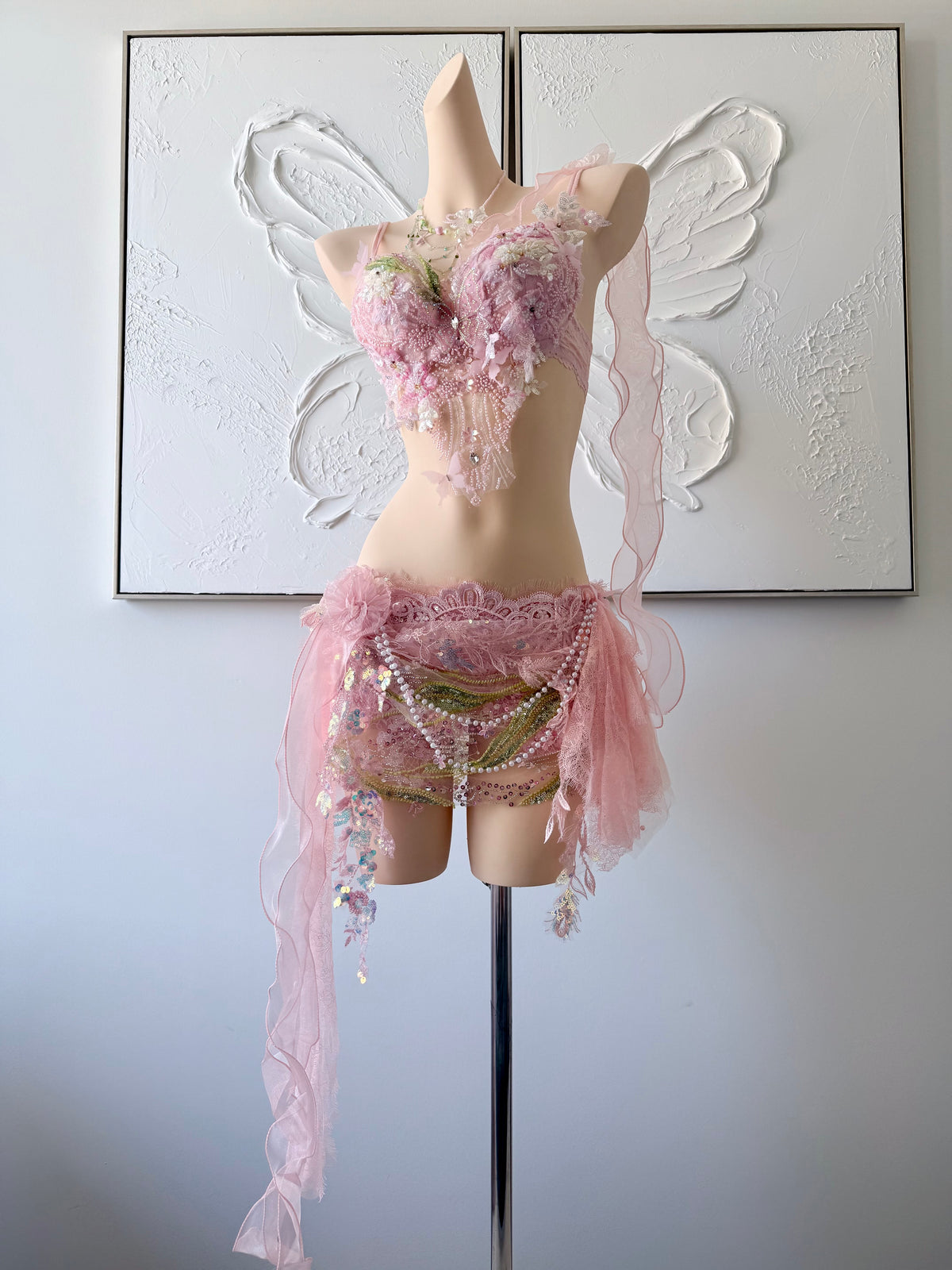 Sugar Bloom Fairy Set | Pink Floral Rave Festival Outfit | Top + Skirt + Shorts + Necklace