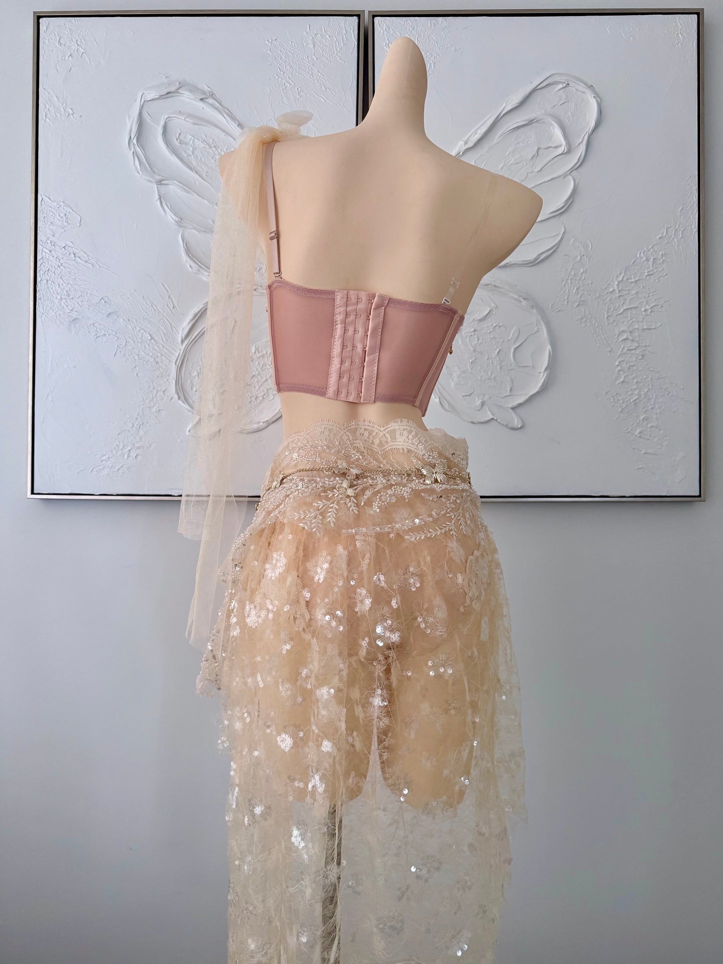 Olympian Glow Fairy Set | Champagne Rave Festival Outfit | Top + Panties + Skirts + Butterfly Waist Chain