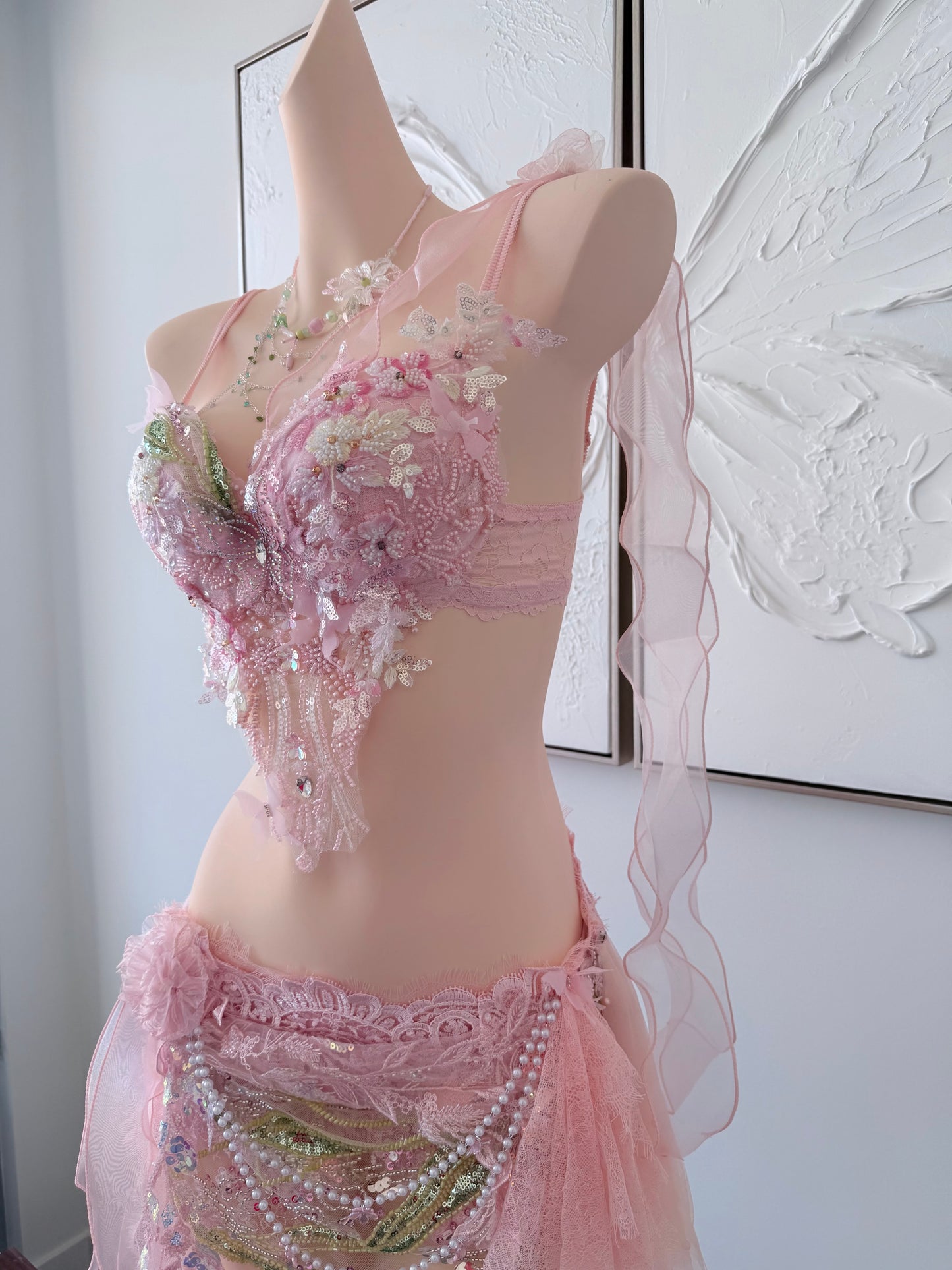 Sugar Bloom Fairy Set | Pink Floral Rave Festival Outfit | Top + Skirt + Shorts + Necklace