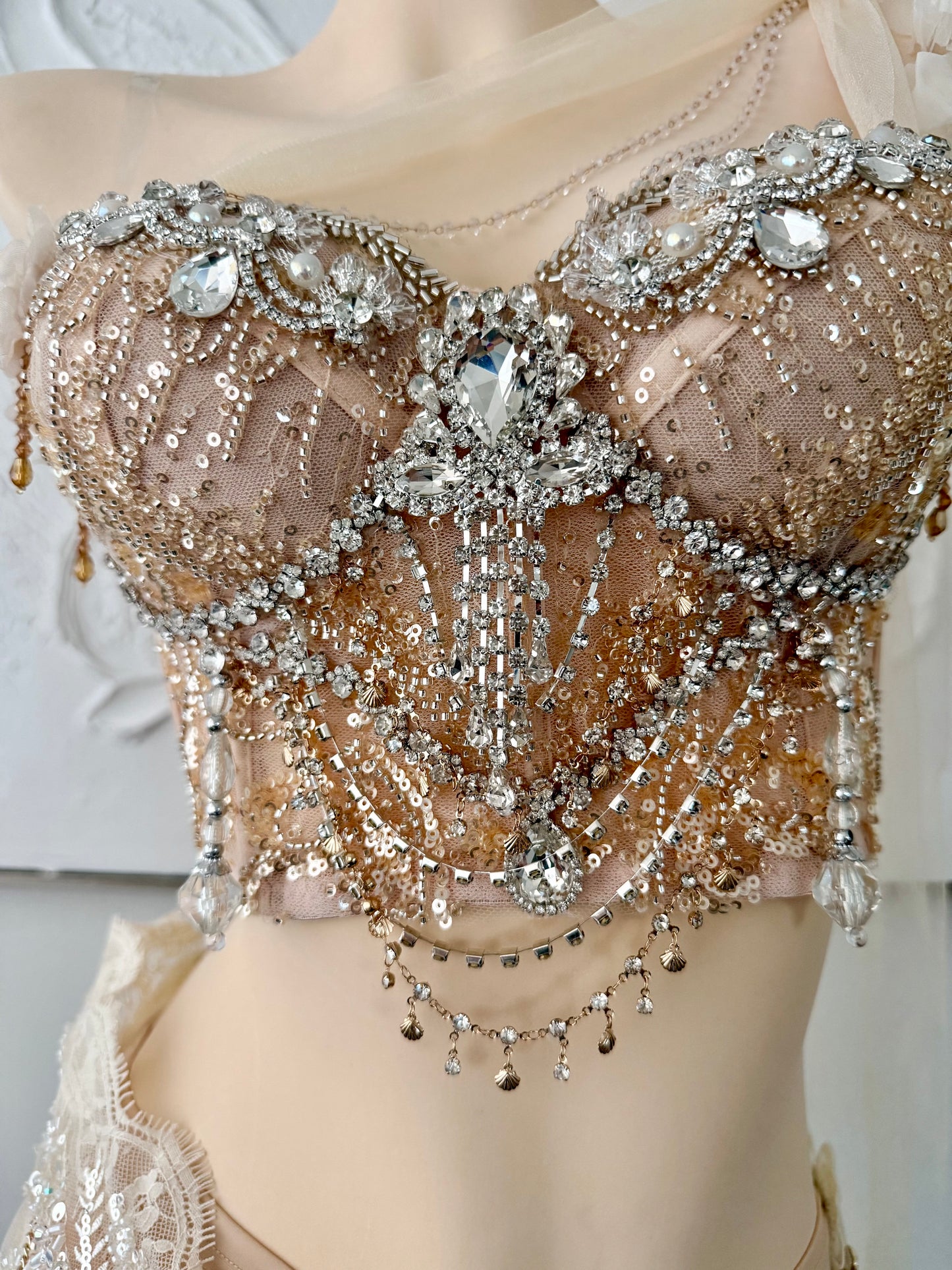 Olympian Glow Fairy Set | Champagne Rave Festival Outfit | Top + Panties + Skirts + Butterfly Waist Chain