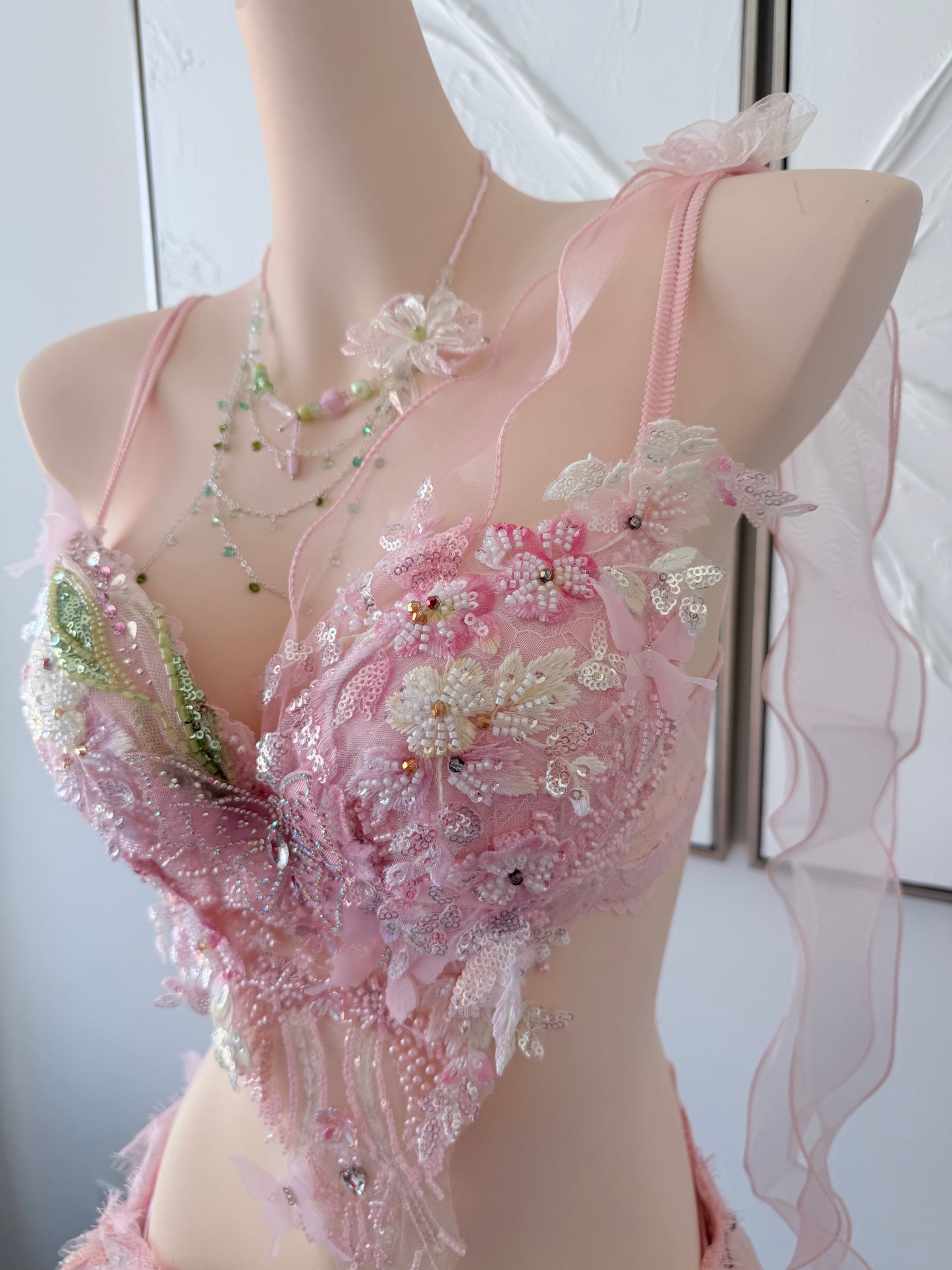 Sugar Bloom Fairy Set | Pink Floral Rave Festival Outfit | Top + Skirt + Shorts + Necklace