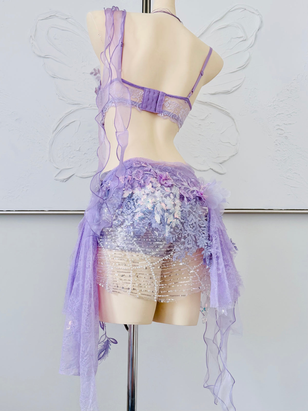 Violet Bloom Fairy Set | Purple Floral Rave Festival Outfit | Top + Skirt + Shorts + Necklace