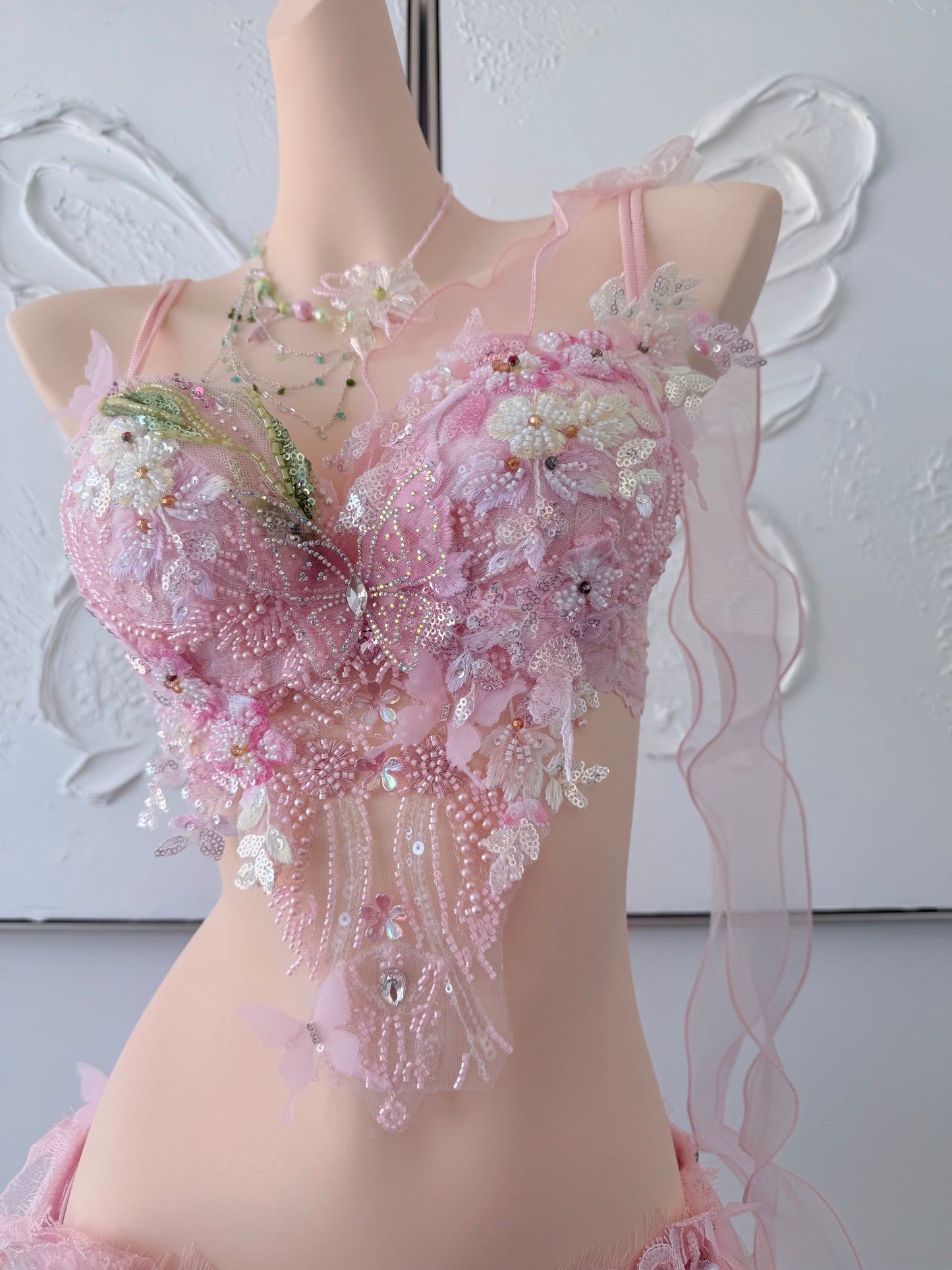 Sugar Bloom Fairy Set | Pink Floral Rave Festival Outfit | Top + Skirt + Shorts + Necklace