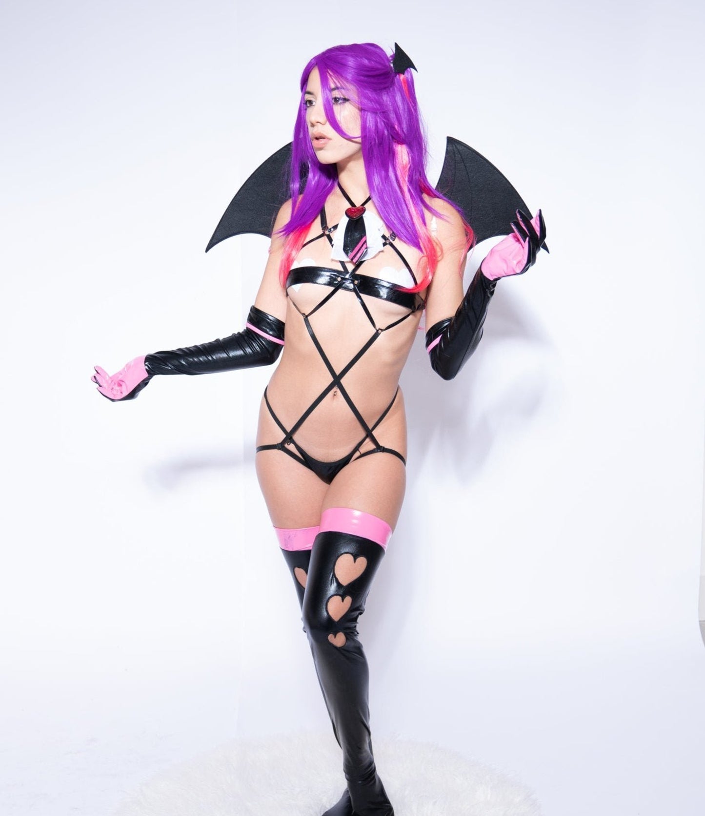 2.5 Dimensional Seduction Mikari Costume | Wig + Bodysuit + Gloves + Stockings + Wings 5 Piece Set for Anime Cosplay / Halloween