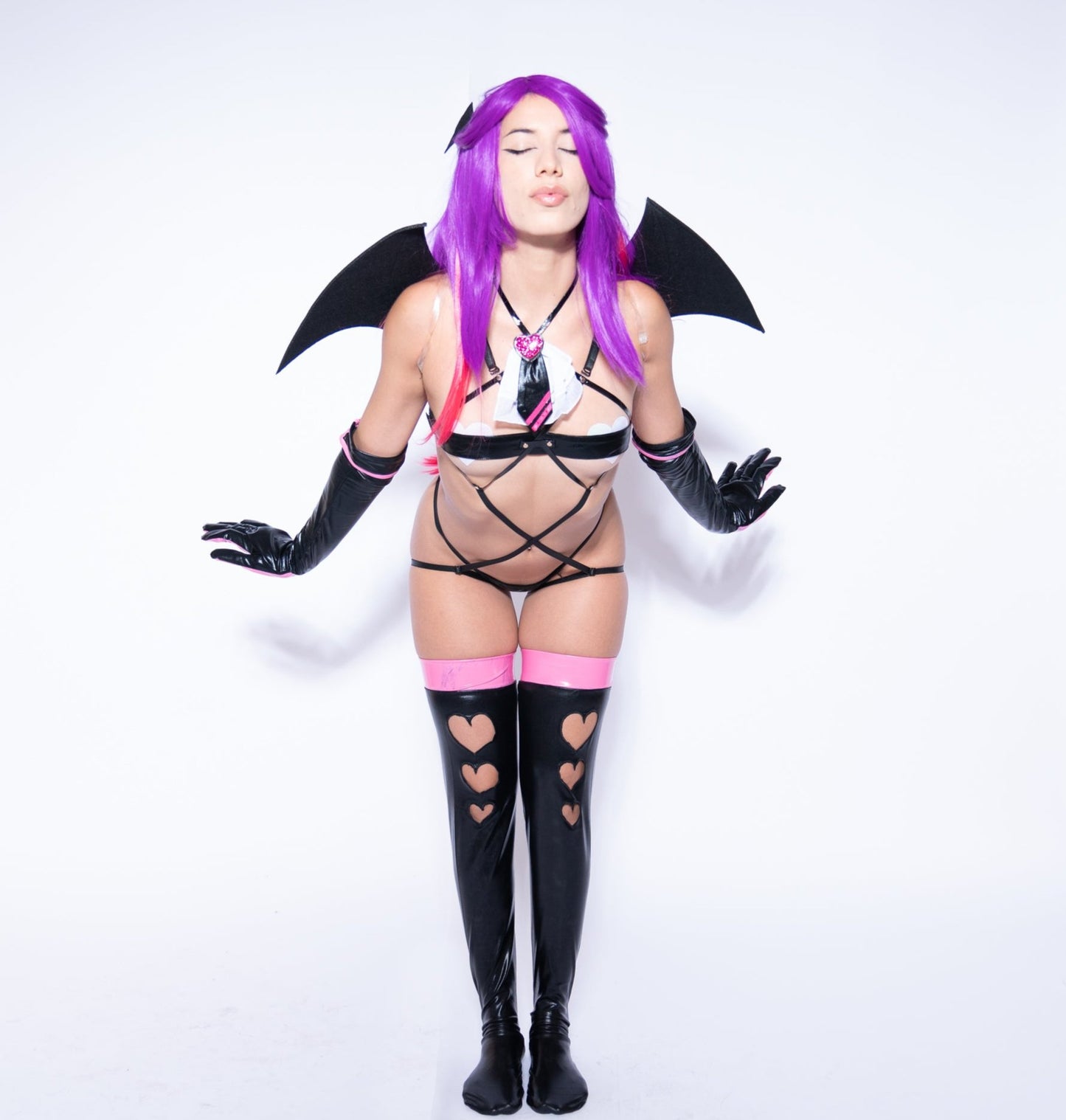 2.5 Dimensional Seduction Mikari Costume | Wig + Bodysuit + Gloves + Stockings + Wings 5 Piece Set for Anime Cosplay / Halloween