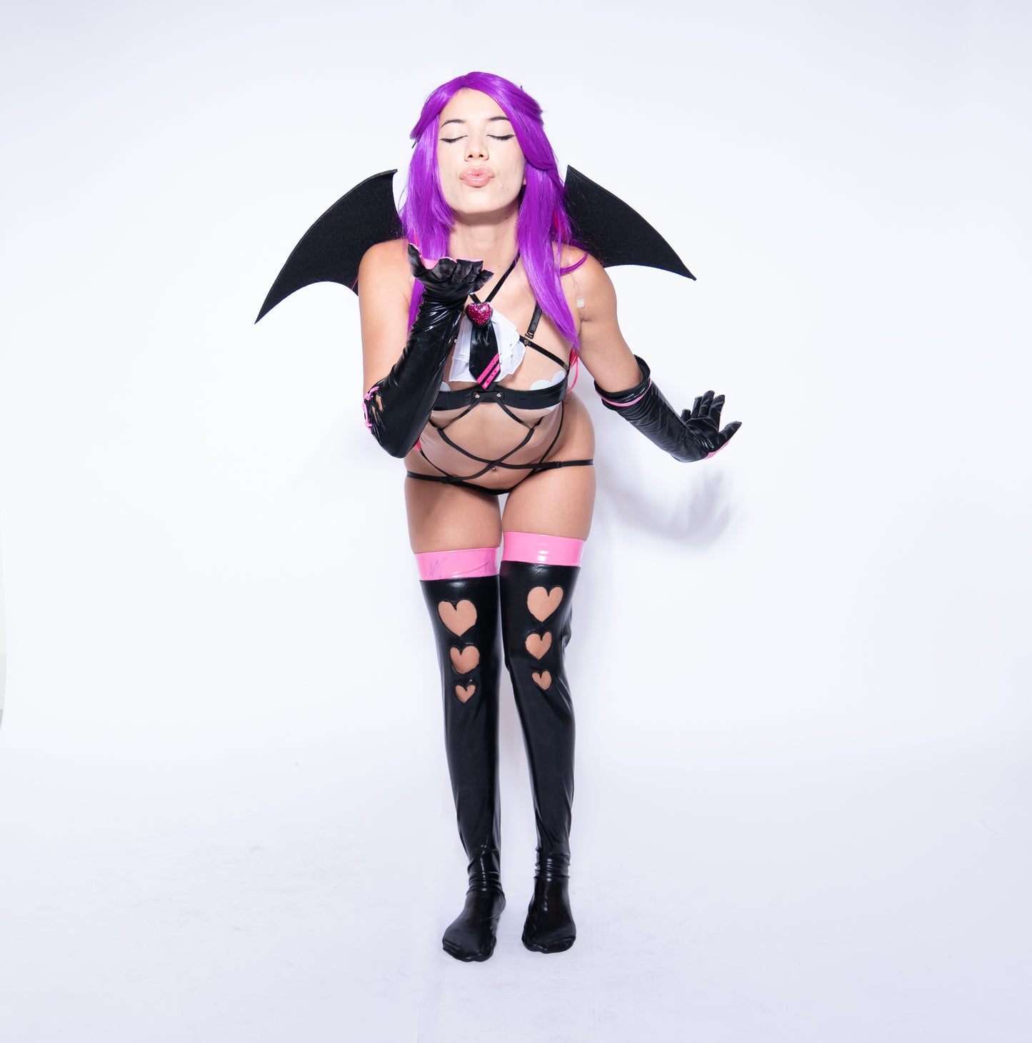 2.5 Dimensional Seduction Mikari Costume | Wig + Bodysuit + Gloves + Stockings + Wings 5 Piece Set for Anime Cosplay / Halloween