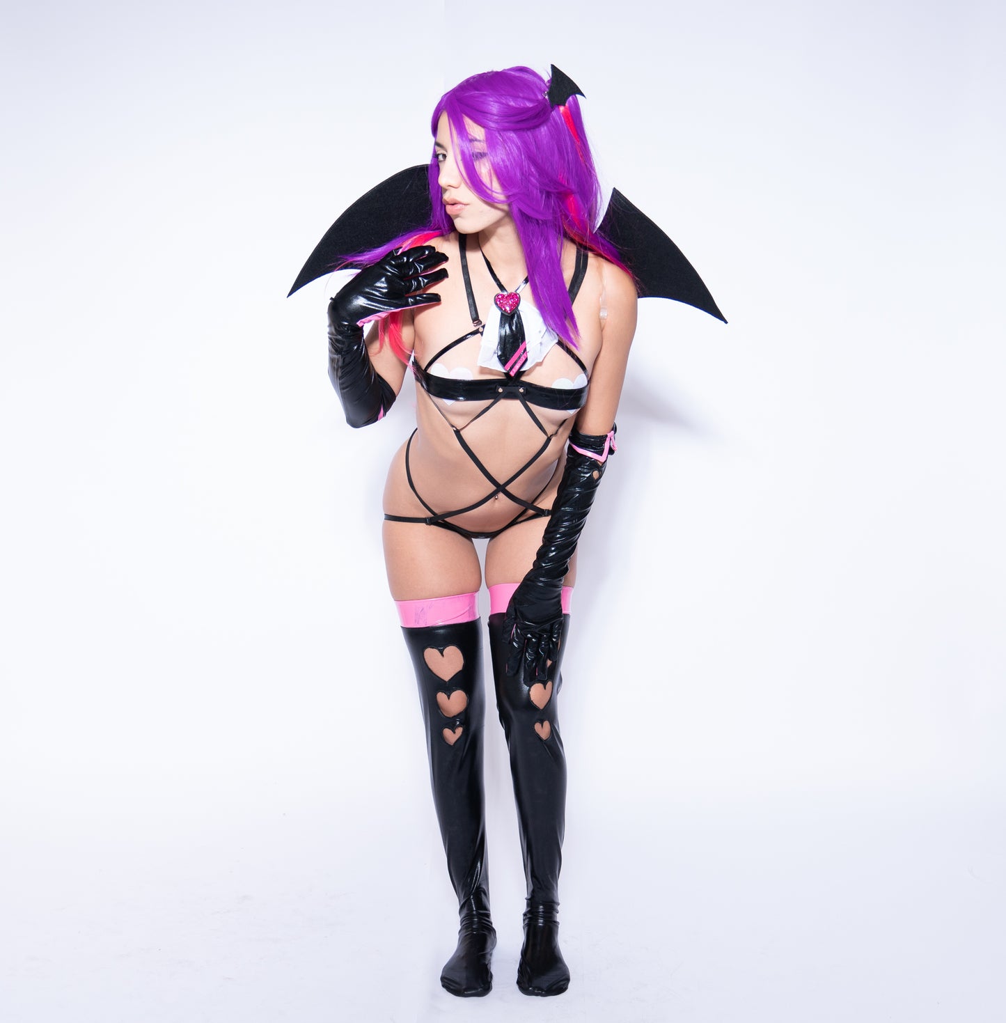 2.5 Dimensional Seduction Mikari Costume | Wig + Bodysuit + Gloves + Stockings + Wings 5 Piece Set for Anime Cosplay / Halloween