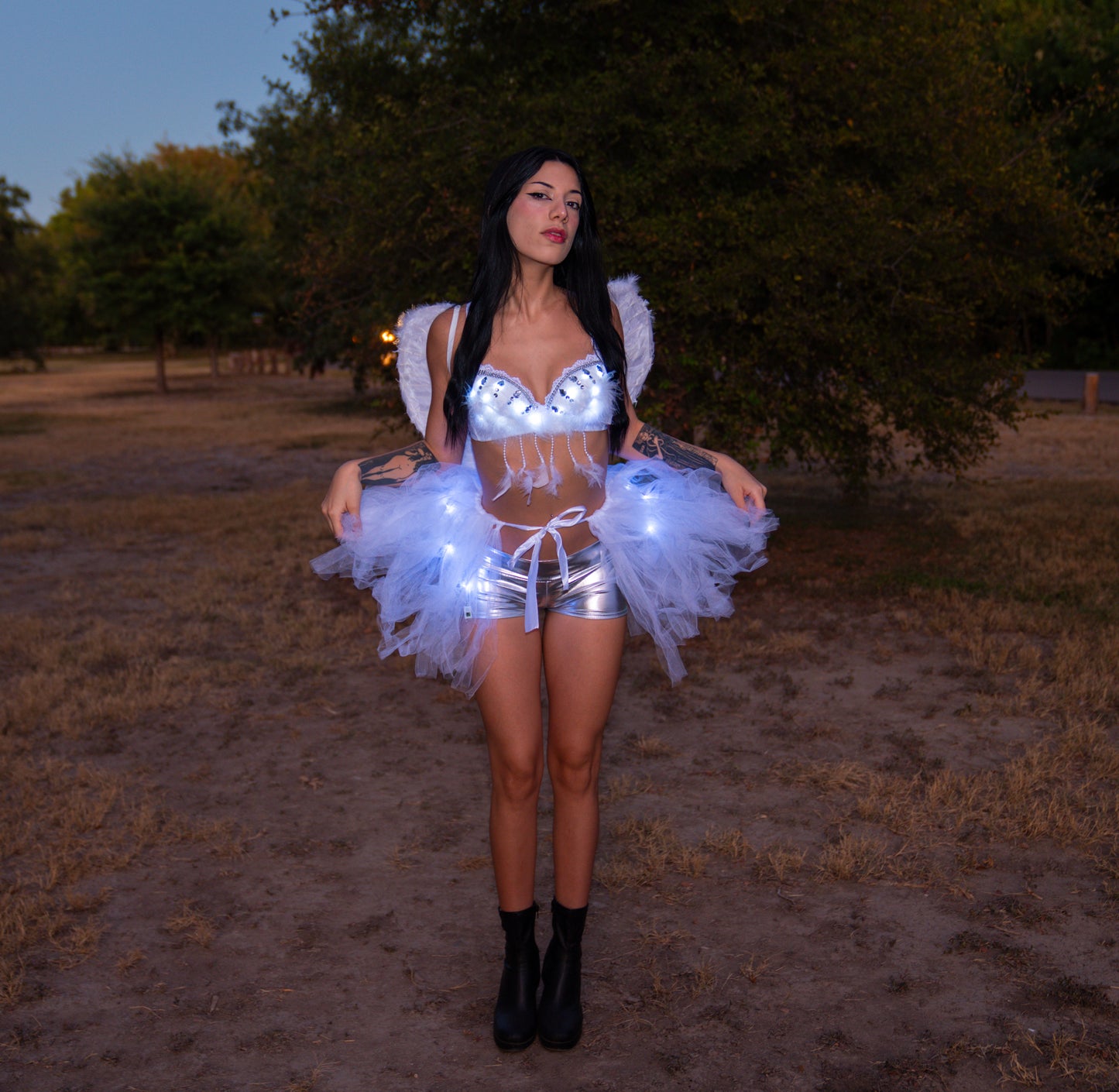 Fallen Angel Festival Outfit | LED Bra + LED Tutu Skirt + Wings + Shorts