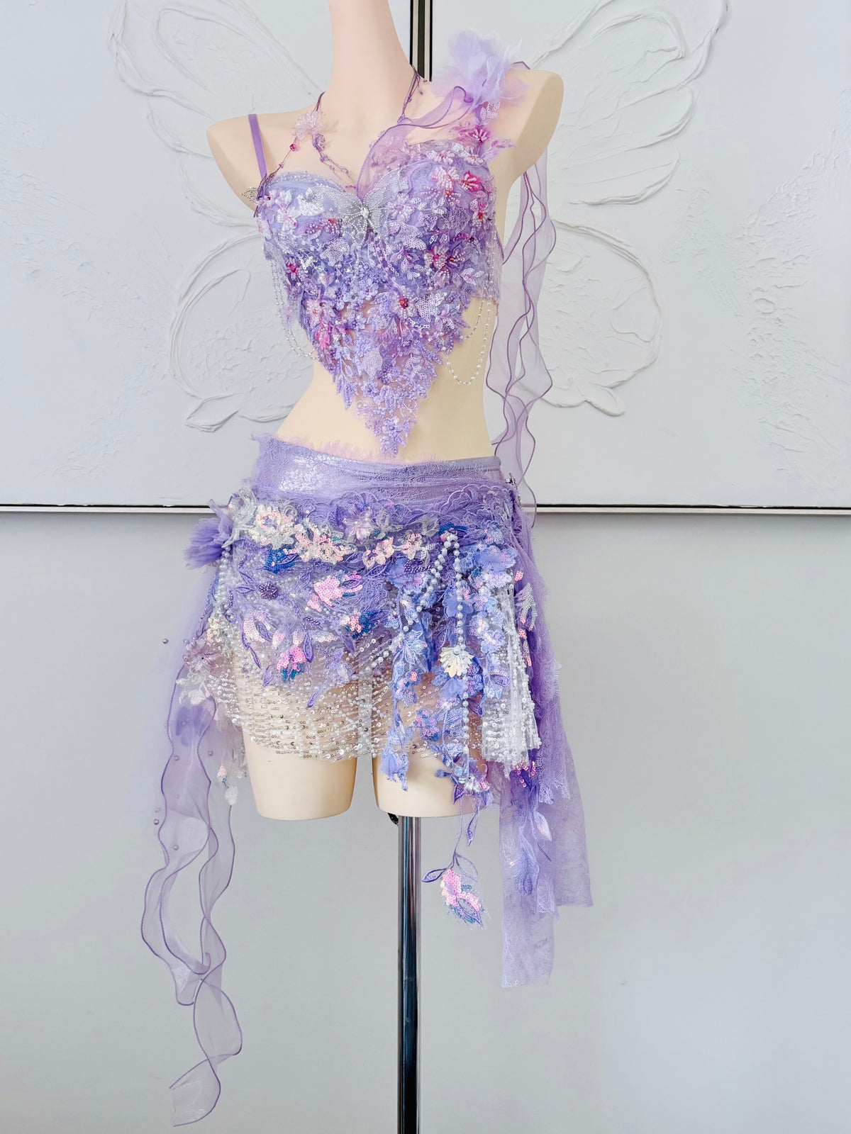 Violet Bloom Fairy Set | Purple Floral Rave Festival Outfit | Top + Skirt + Shorts + Necklace
