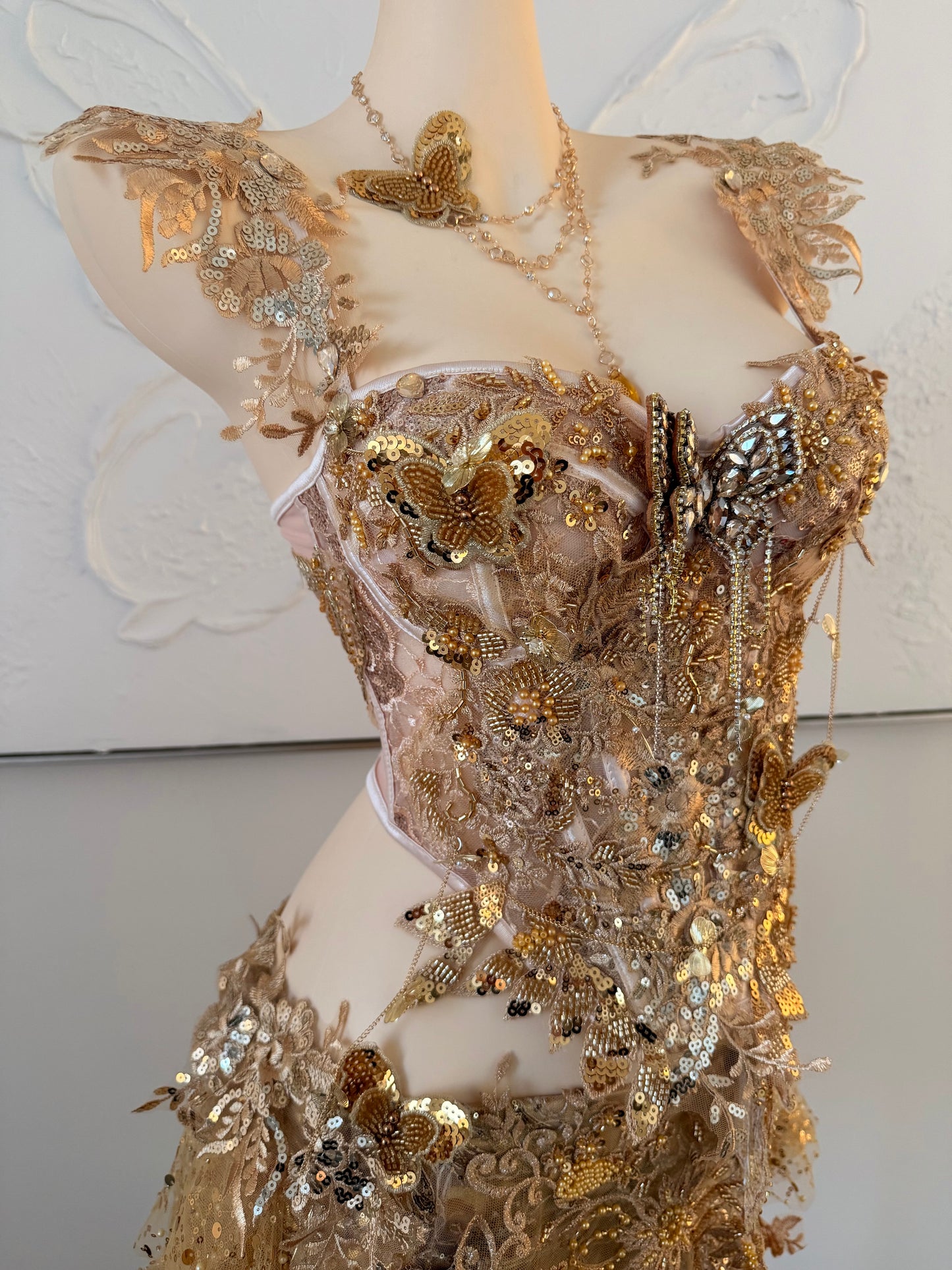 Gilded Fae Fairy Set | Golden Floral Rave Festival Outfit | Top + Skorts + Necklace (Copy)