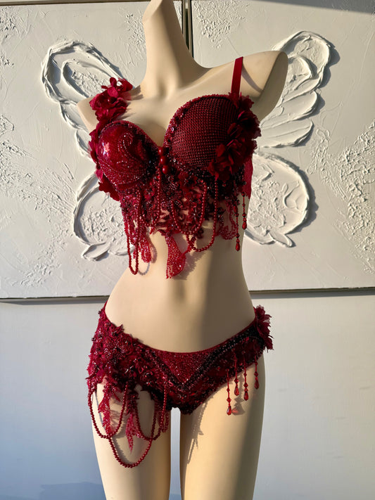 Scarlet Desire Rave Festival Outfit | Red Top + Bottom