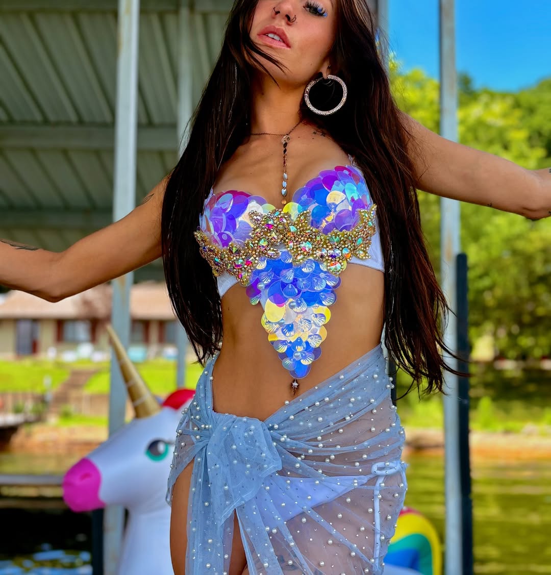 Mermaid Festival Outfit | Bra + Skirt + Bottom 3 Piece set for EDM Festival/Rave/Vacation