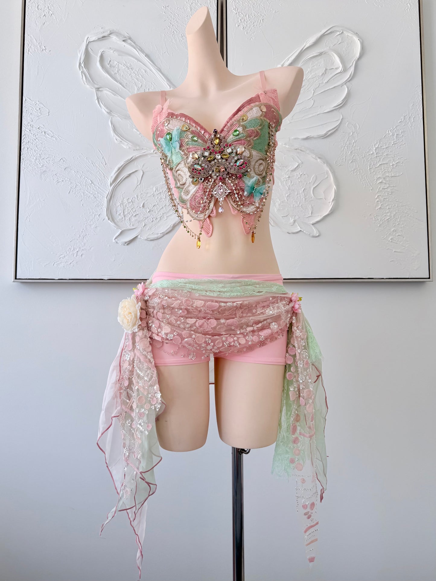 Butterfly Jewel Fairy Set | Fairy Rave Festival Outfit | Top + Skirt + Shorts + Necklace