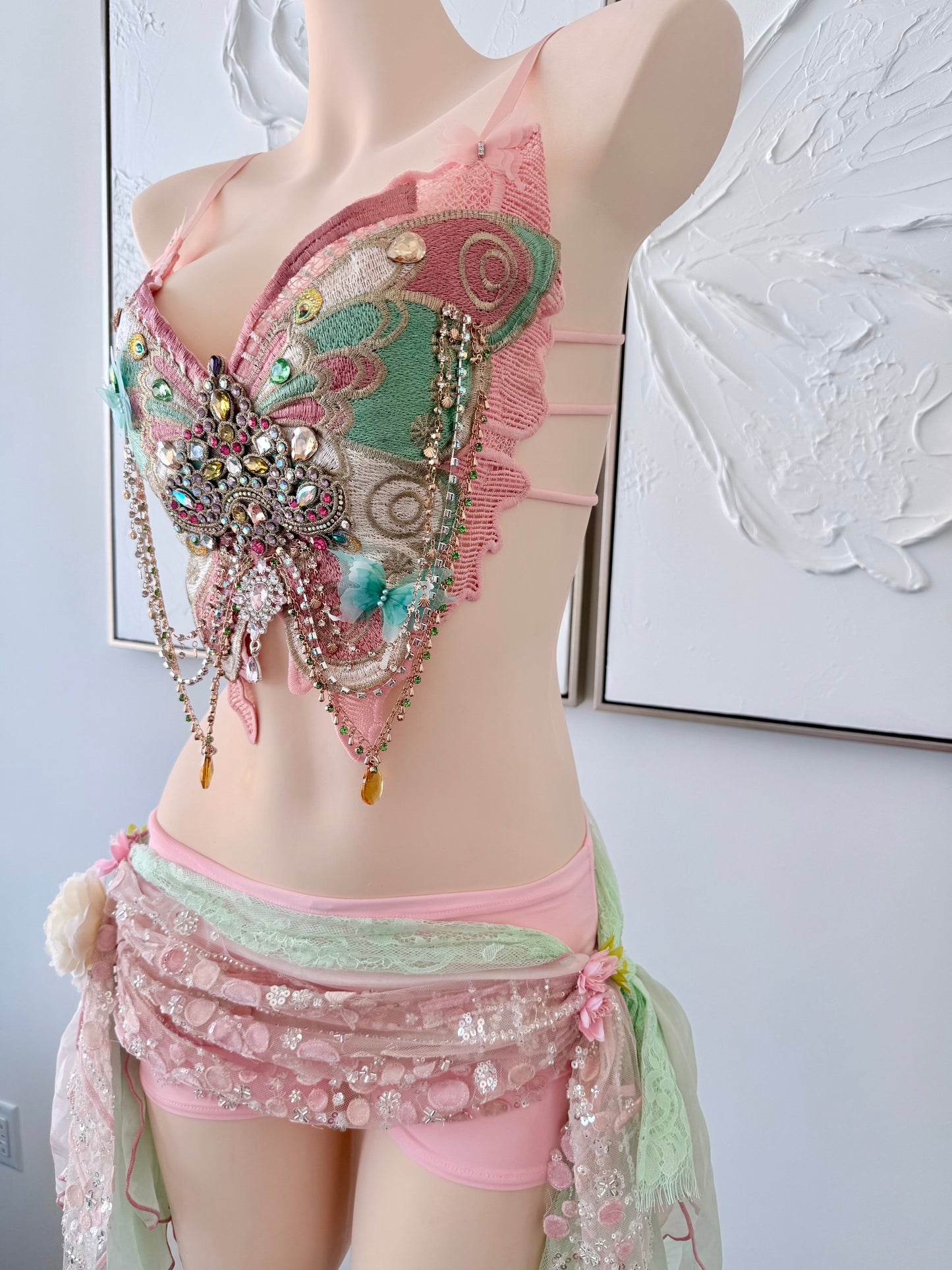 Butterfly Jewel Fairy Set | Fairy Rave Festival Outfit | Top + Skirt + Shorts + Necklace