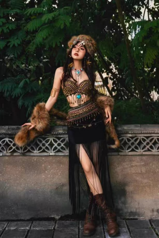 Seraphic Oasis Princess Rave Outfit | Bra + Wrap Skirt 2 Piece Festival Set
