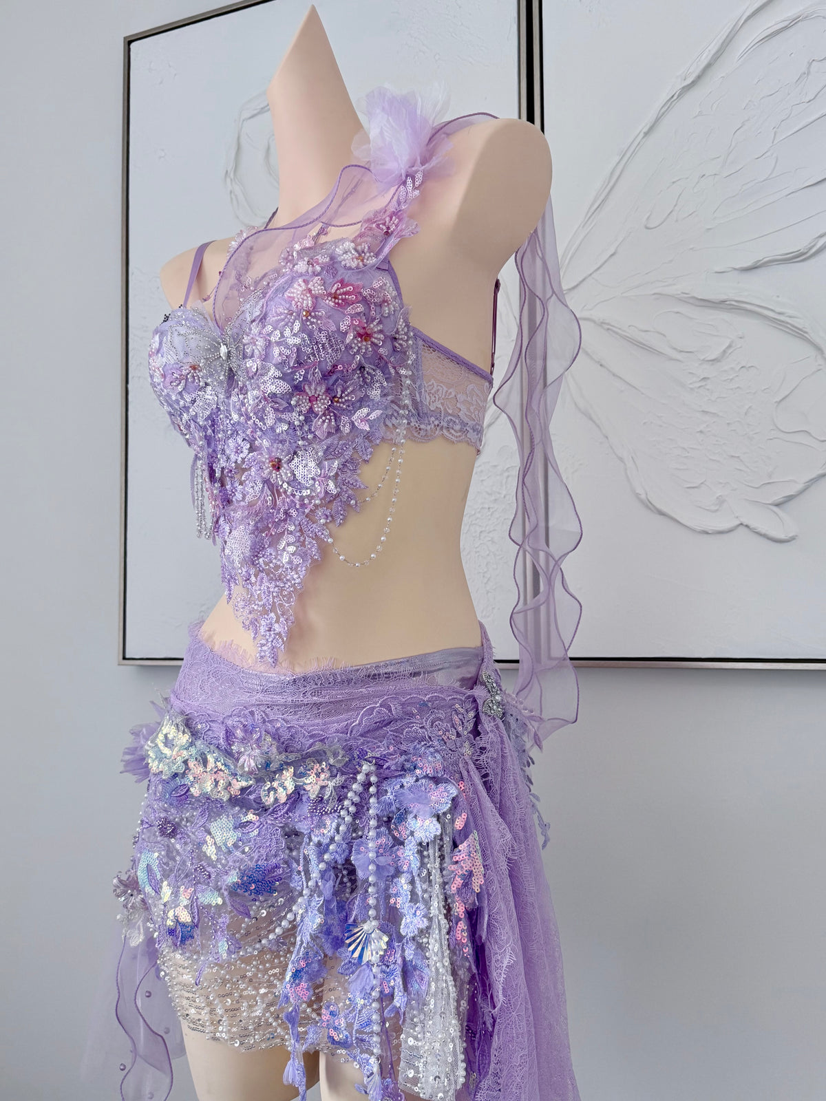 Violet Bloom Fairy Set | Purple Floral Rave Festival Outfit | Top + Skirt + Shorts + Necklace