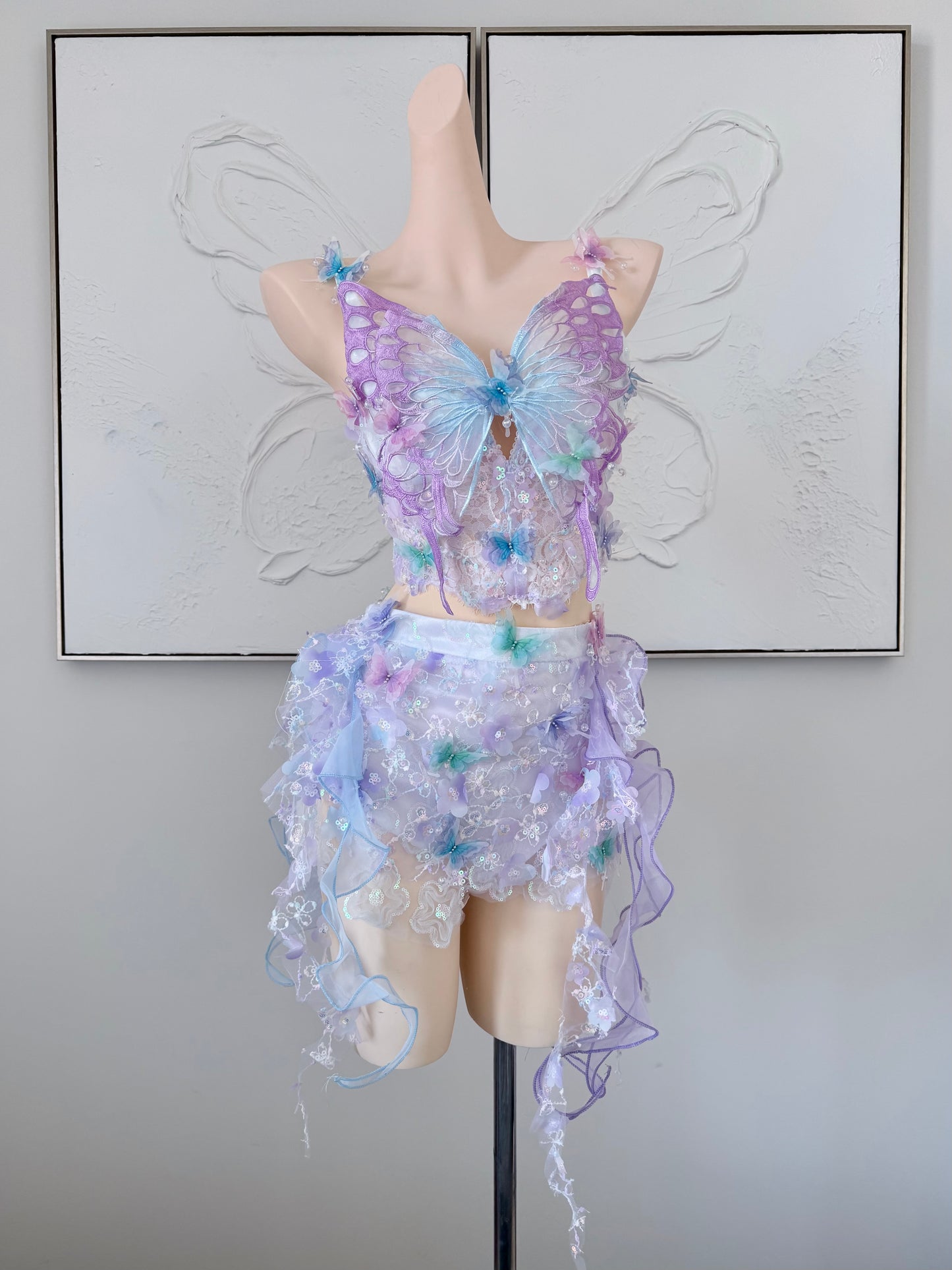 Lavender Halo Fairy Set | 3D Butterfly Rave Festival Outfit | Top + Skorts