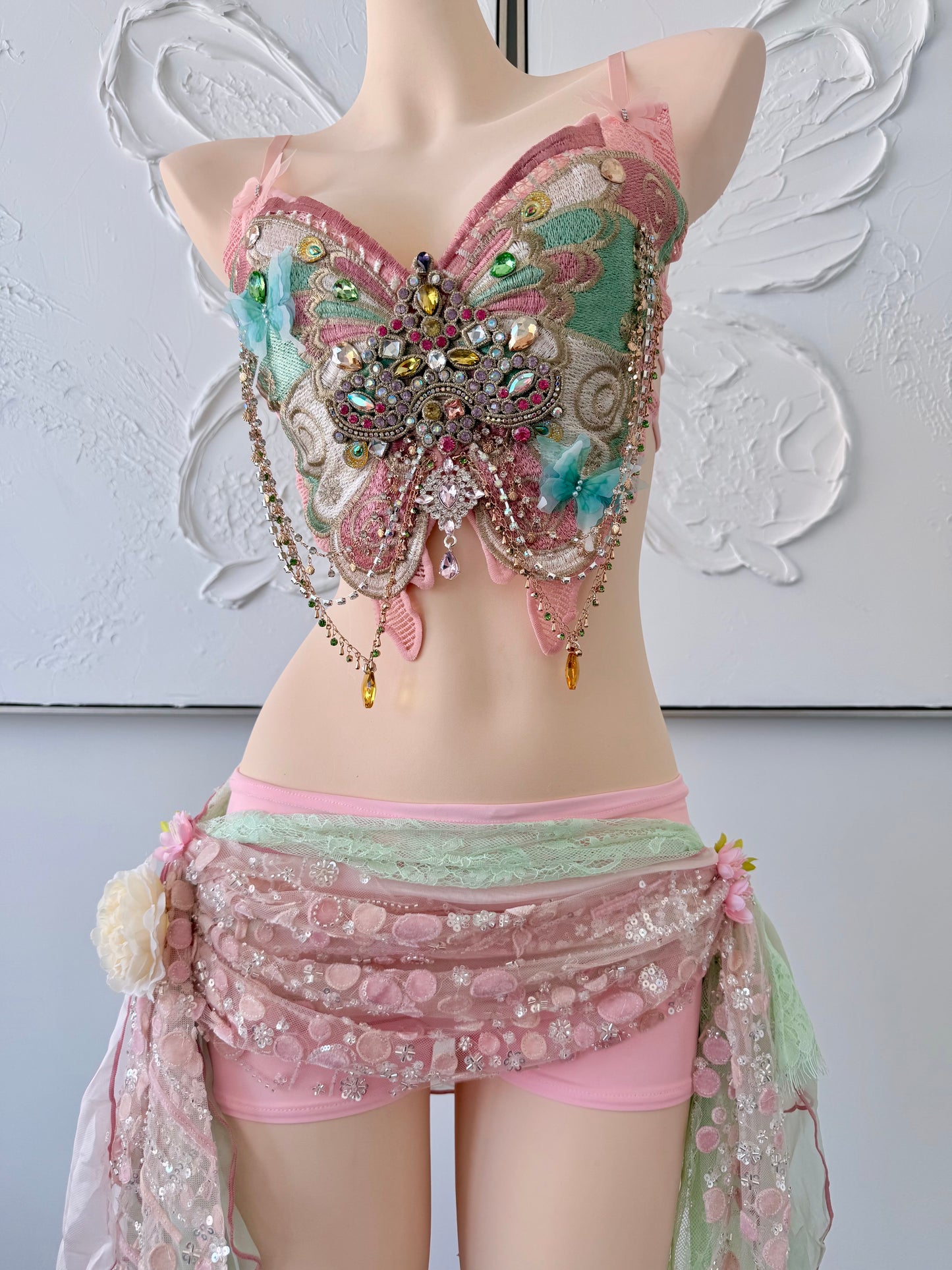 Butterfly Jewel Fairy Set | Fairy Rave Festival Outfit | Top + Skirt + Shorts + Necklace