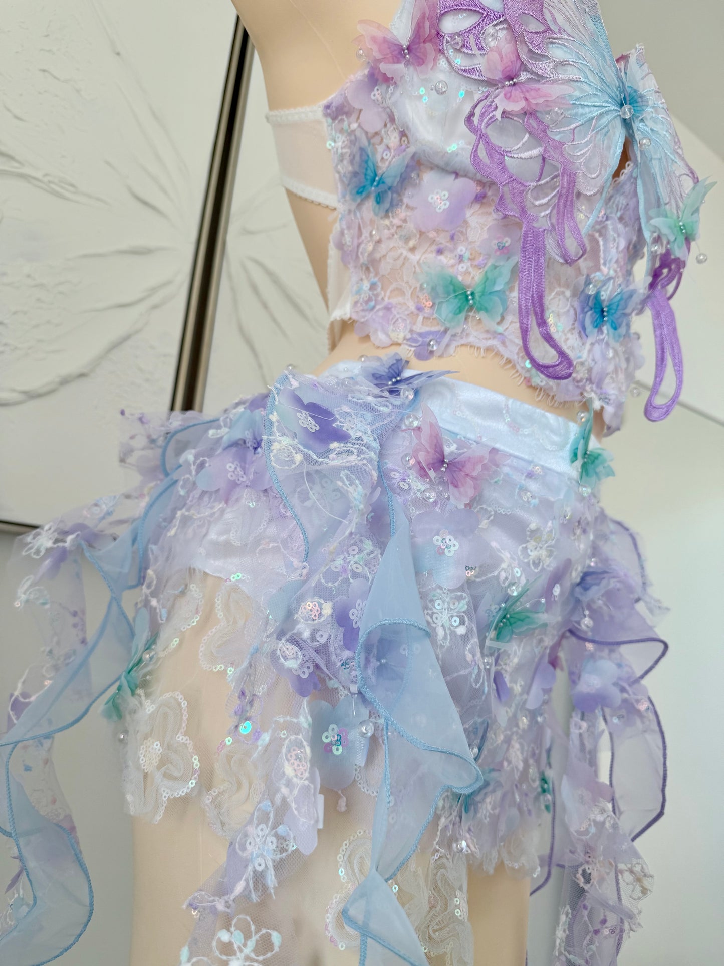 Lavender Halo Fairy Set | 3D Butterfly Rave Festival Outfit | Top + Skorts