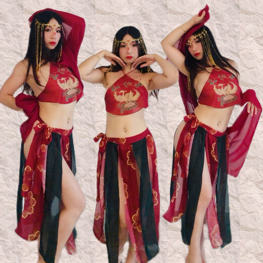 Exotic Rave Outfit - Exerion | 4 Piece Hanfu Lingerie (Shawl + Top + Skirt + T Back)