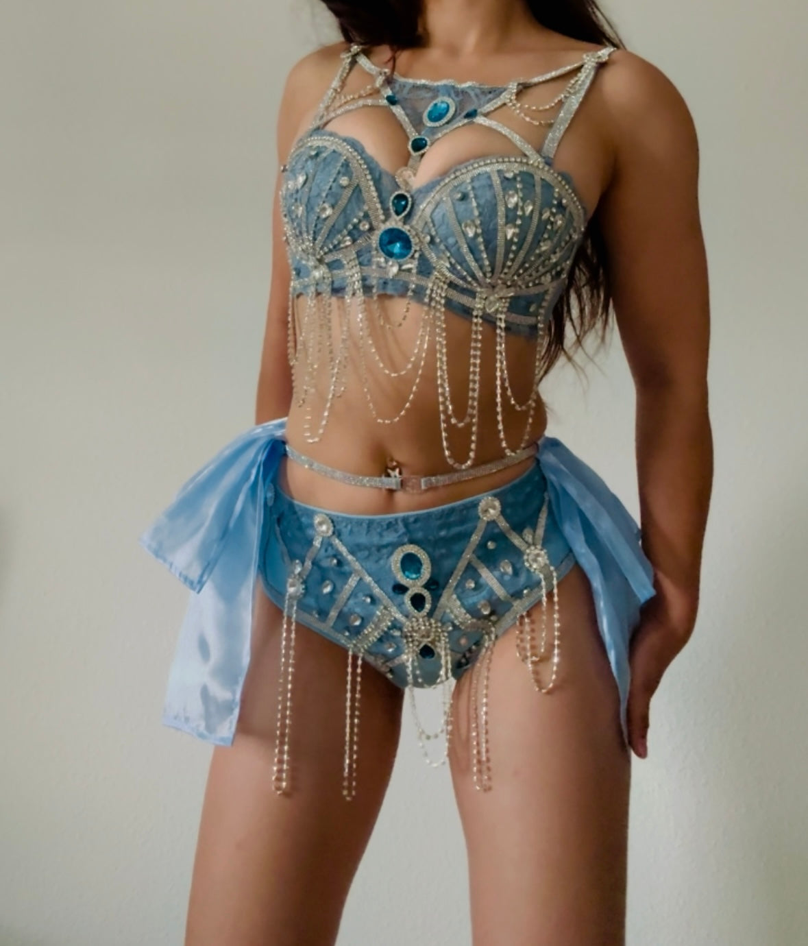 Royal Blue Top + Bottom + Skirt 3 Piece Rave Festival Outfit