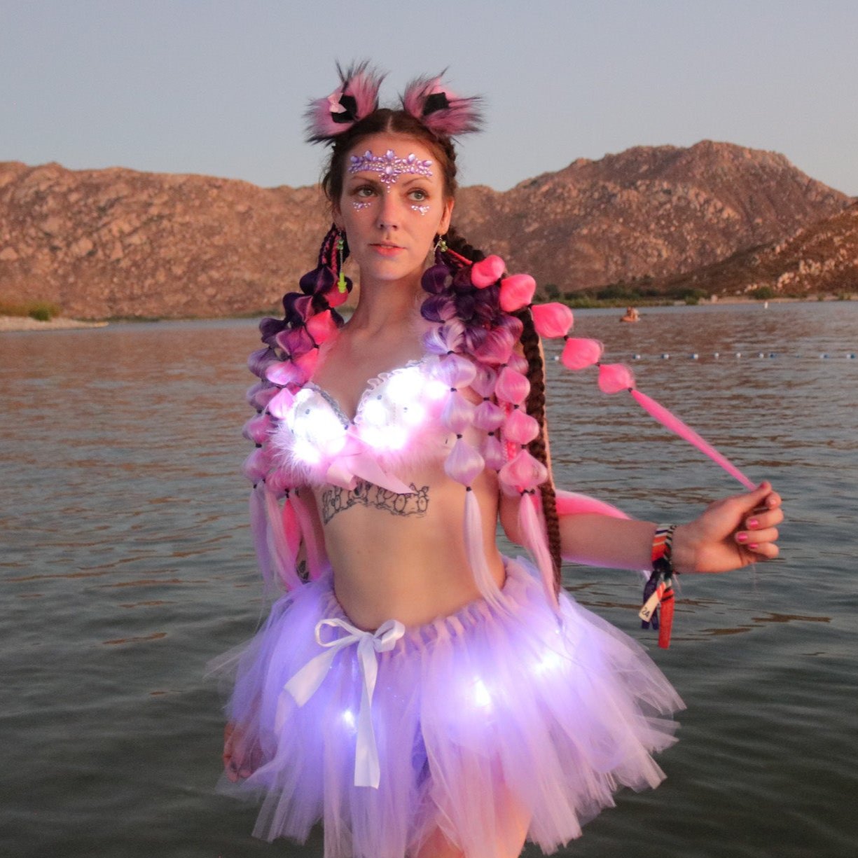 Pink Marshmallow LED Festival Outfit | LED Bra + LED Tutu 2 Sets