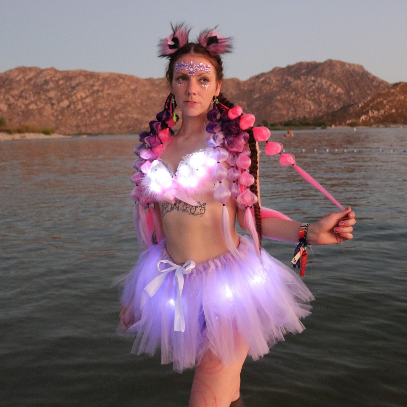 Pink Marshmallow LED Festival Outfit | LED Bra + LED Tutu 2 Sets