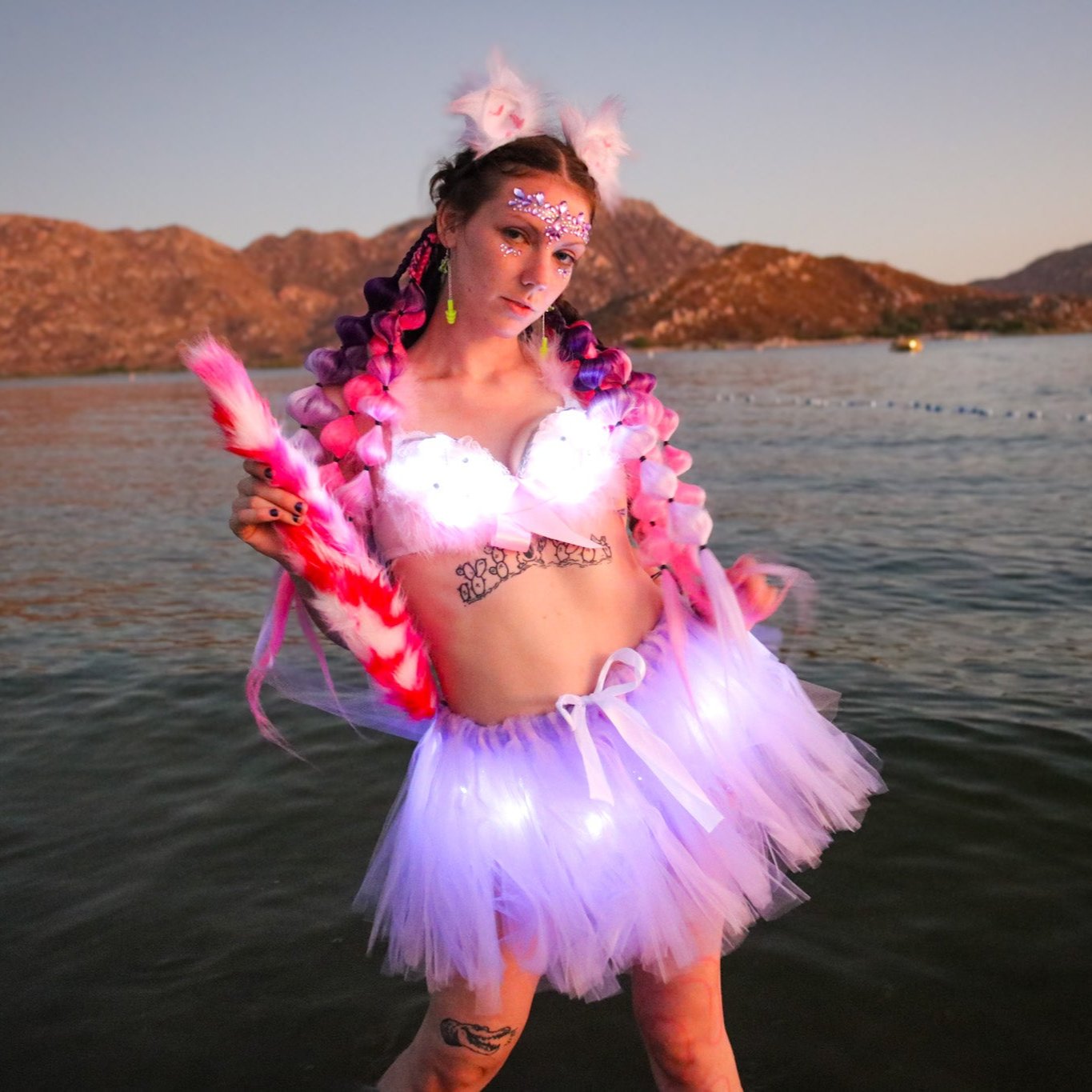 Pink Marshmallow LED Festival Outfit | LED Bra + LED Tutu 2 Sets