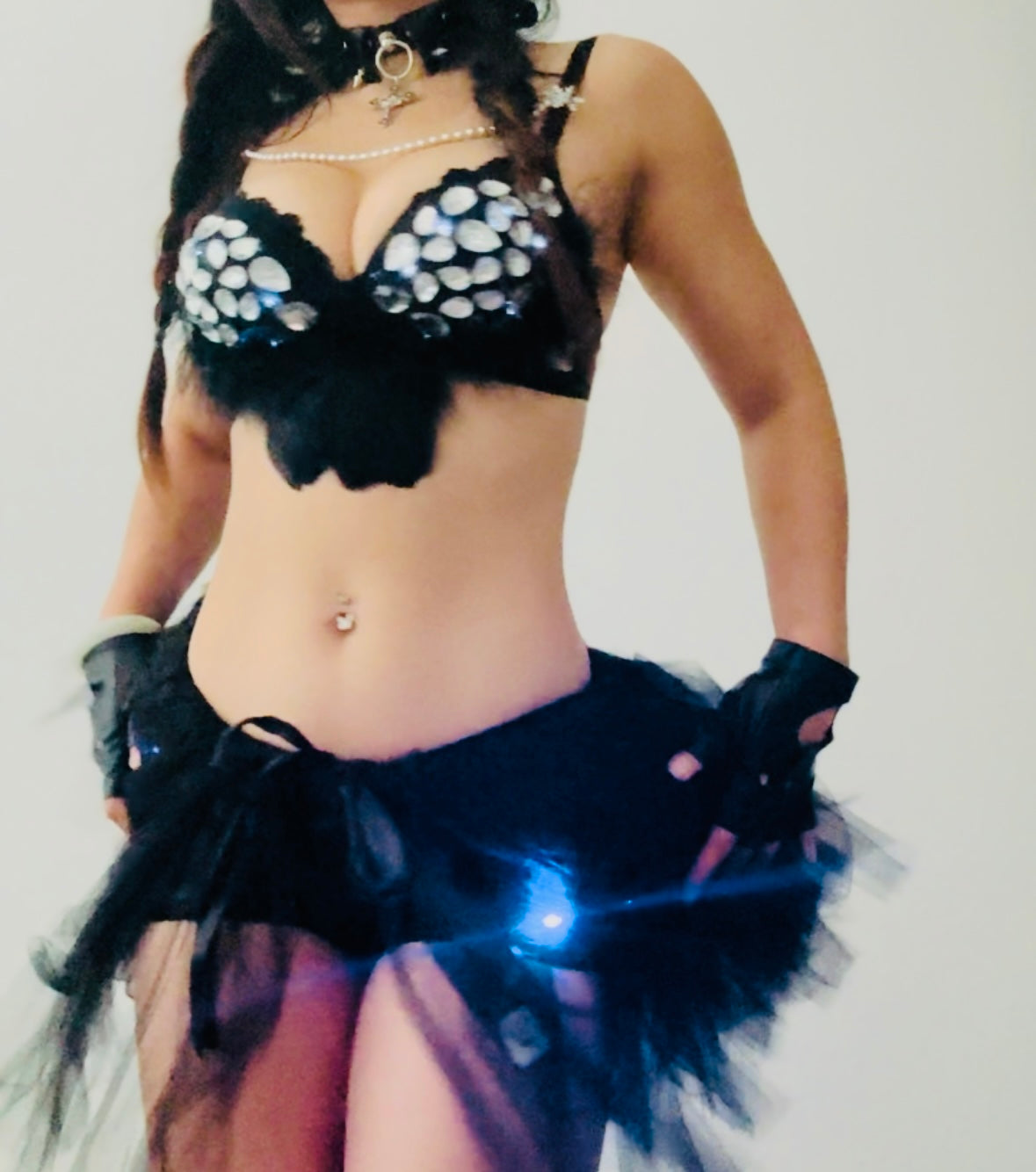 LED Baddie Rave Outfit | LED Bra + LED Tutu Skirt + Black Shorts 3 Piece Set