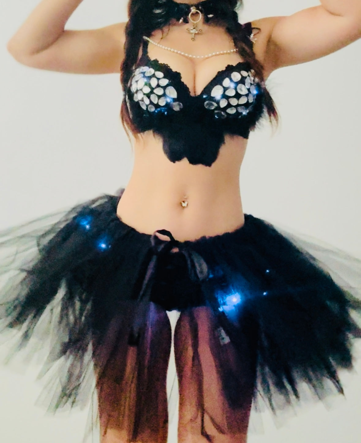 LED Baddie Rave Outfit | LED Bra + LED Tutu Skirt + Black Shorts 3 Piece Set