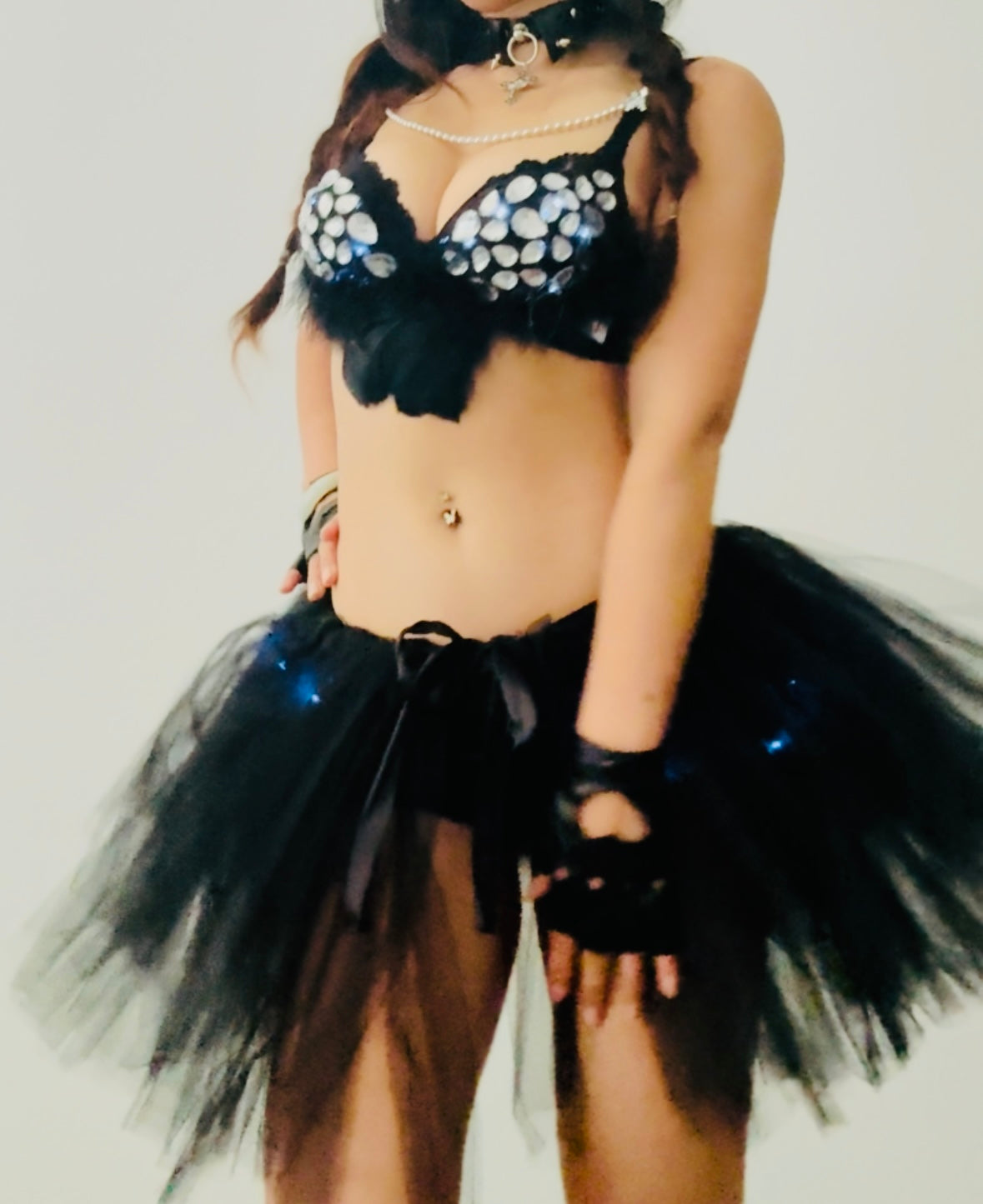 LED Baddie Rave Outfit | LED Bra + LED Tutu Skirt + Black Shorts 3 Piece Set