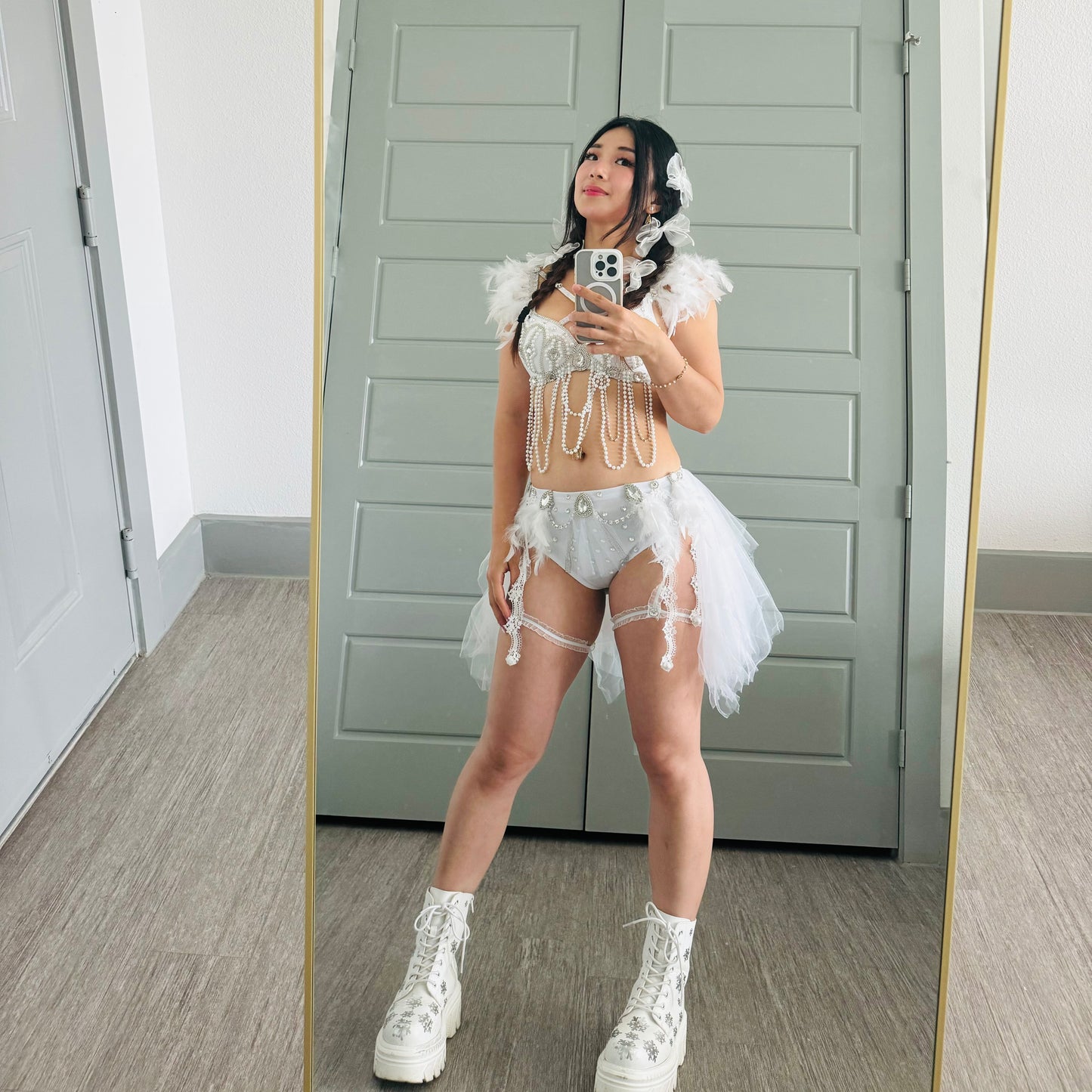 Plur Angel Set | White Feather Rave Outfit | Top + Bottom