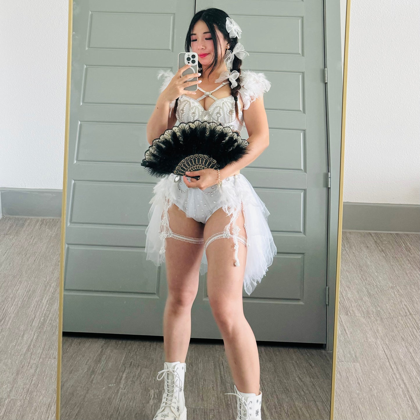 Plur Angel Set | White Feather Rave Outfit | Top + Bottom