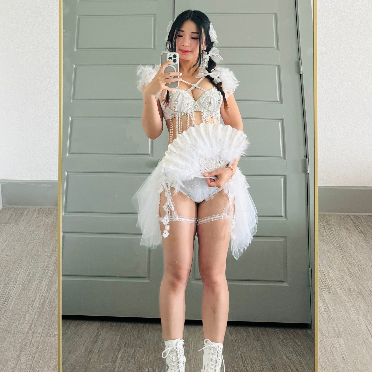 Plur Angel Set | White Feather Rave Outfit | Top + Bottom