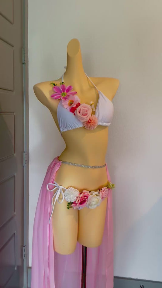 Blush Blossom Rave Festival Outfit | Bikini Top + Bottoms + Skirt | Electric Forest